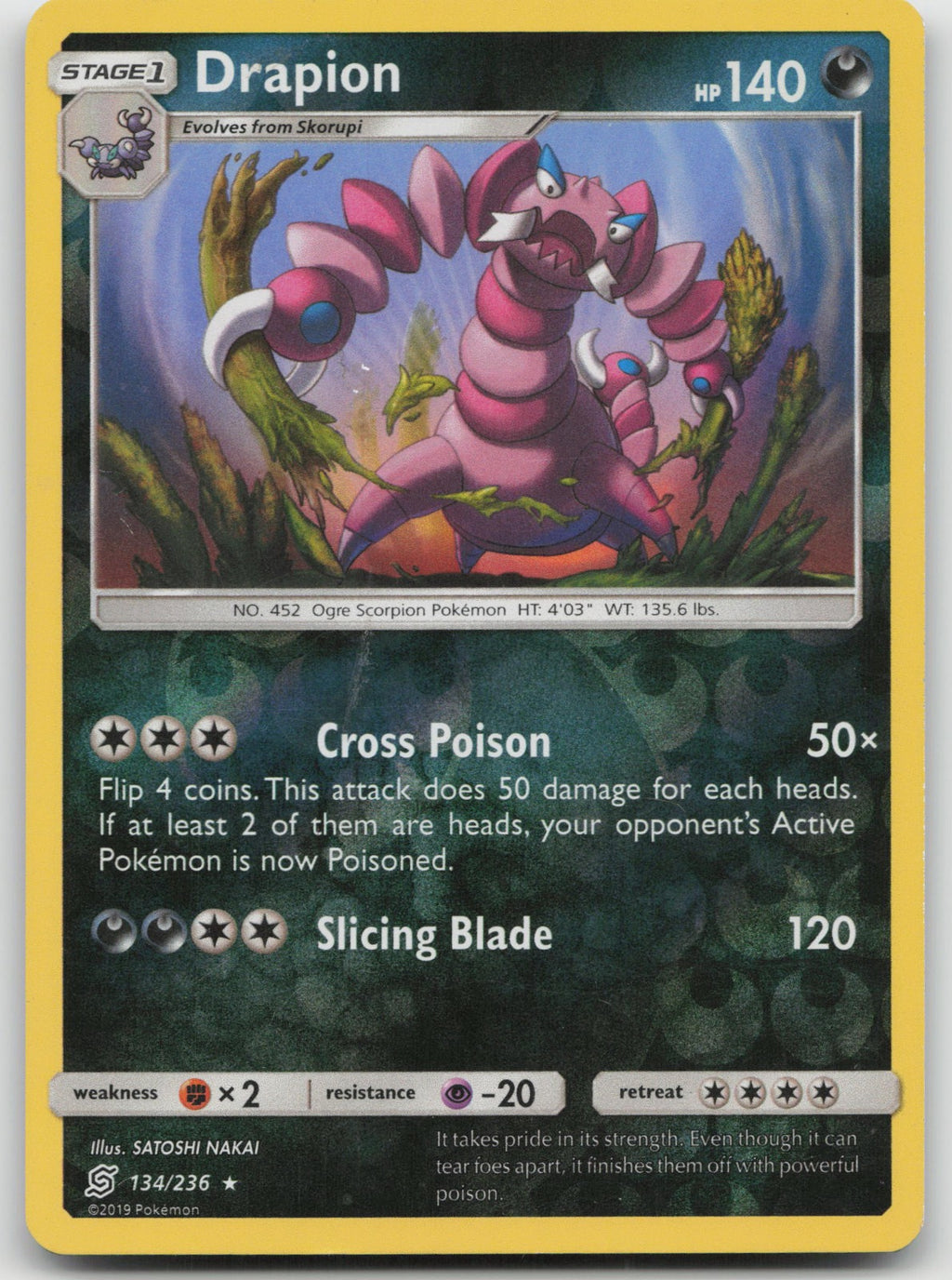 Drapion Reverse Holo Rare SM - Unified Minds 134/236 NM