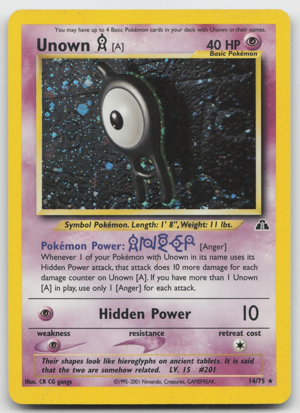 Unown [A] Unlimited Holo Rare Neo Discovery 14/75 HP
