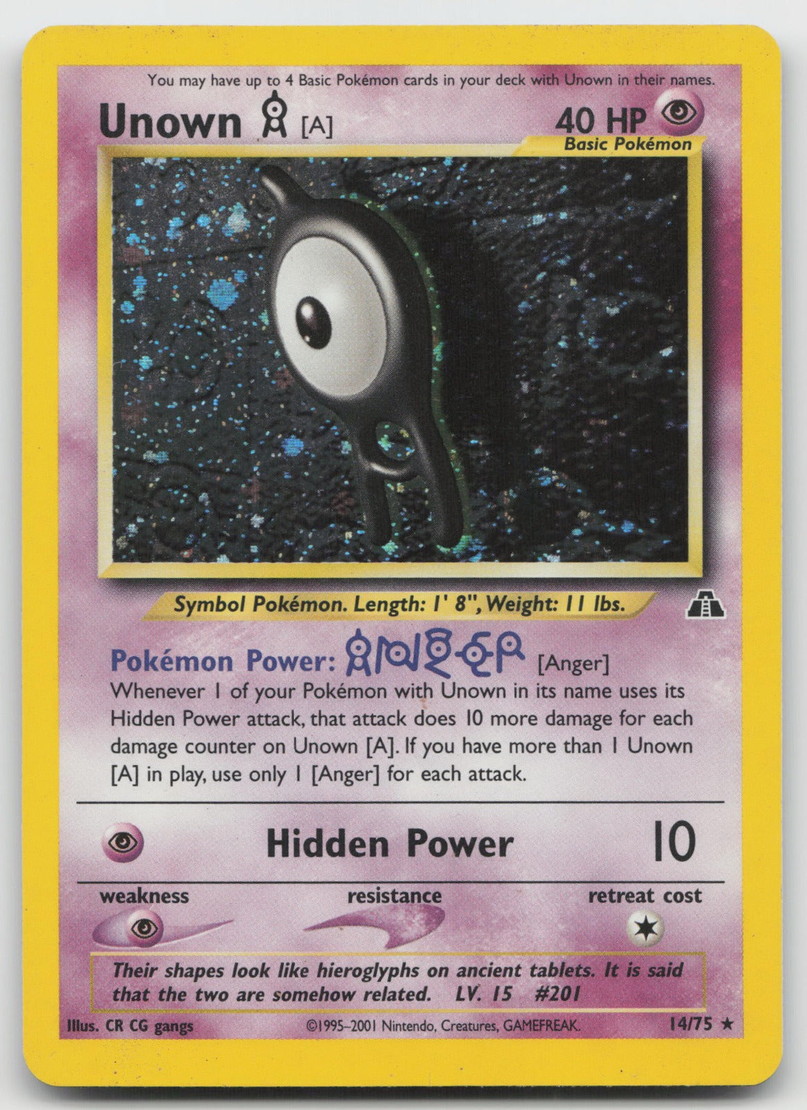 Unown [A] Unlimited Holo Rare Neo Discovery 14/75 HP