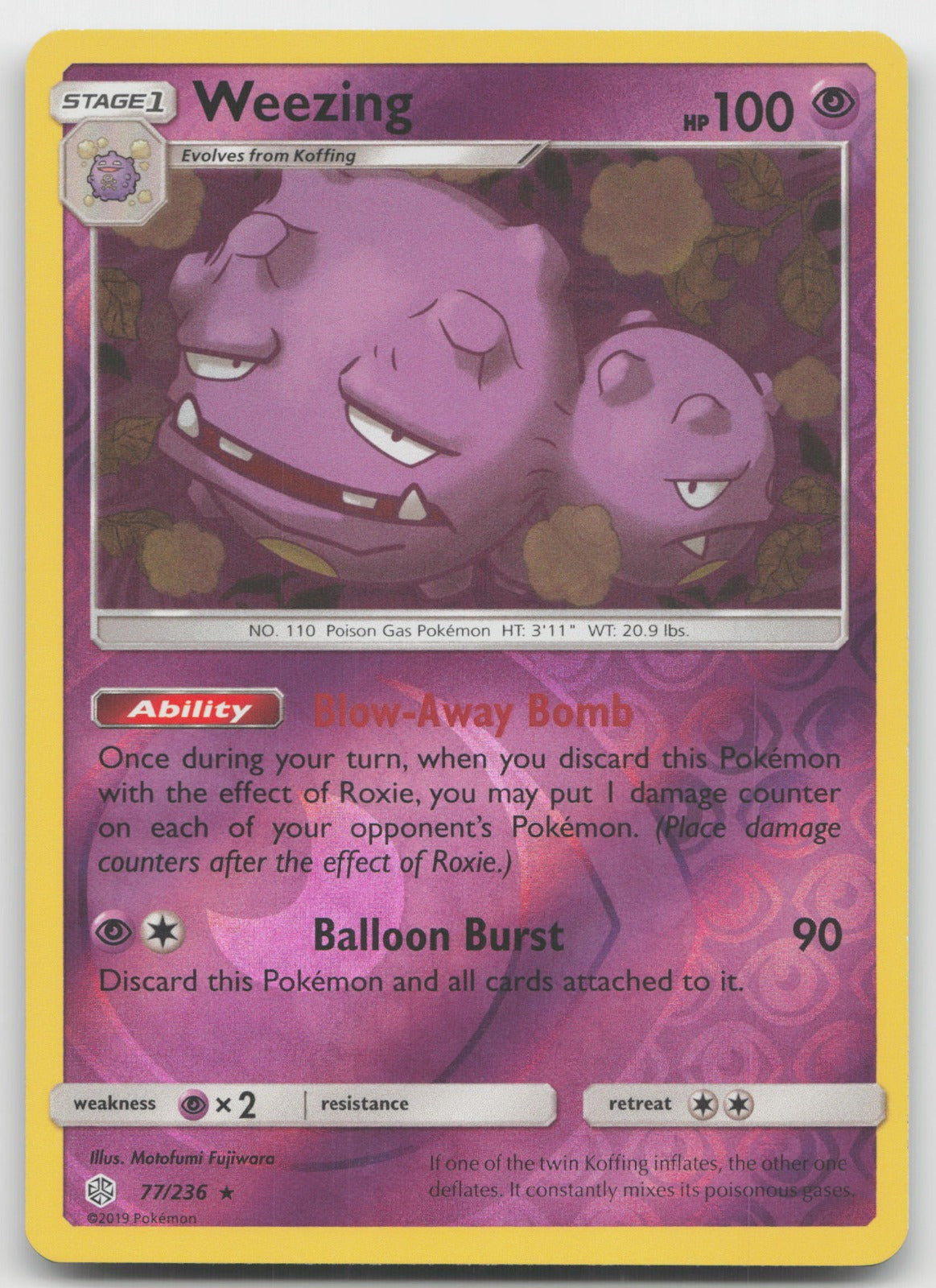 Weezing Reverse Holo Rare SM - Cosmic Eclipse 77/236 NM