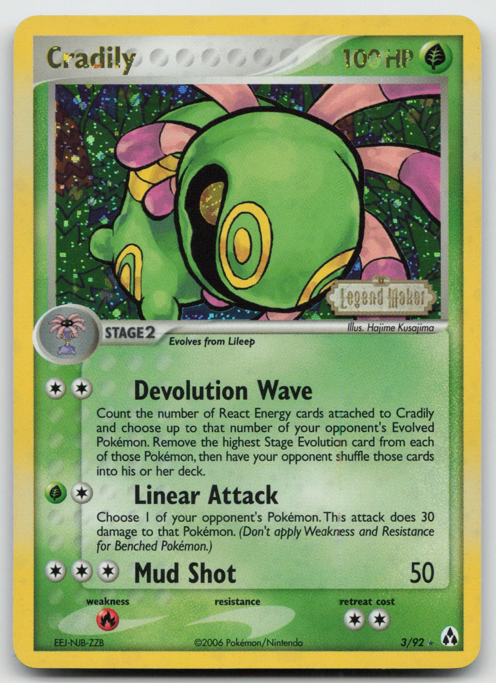 Cradily Rare Reverse Holo Legend Maker 3/92 LP