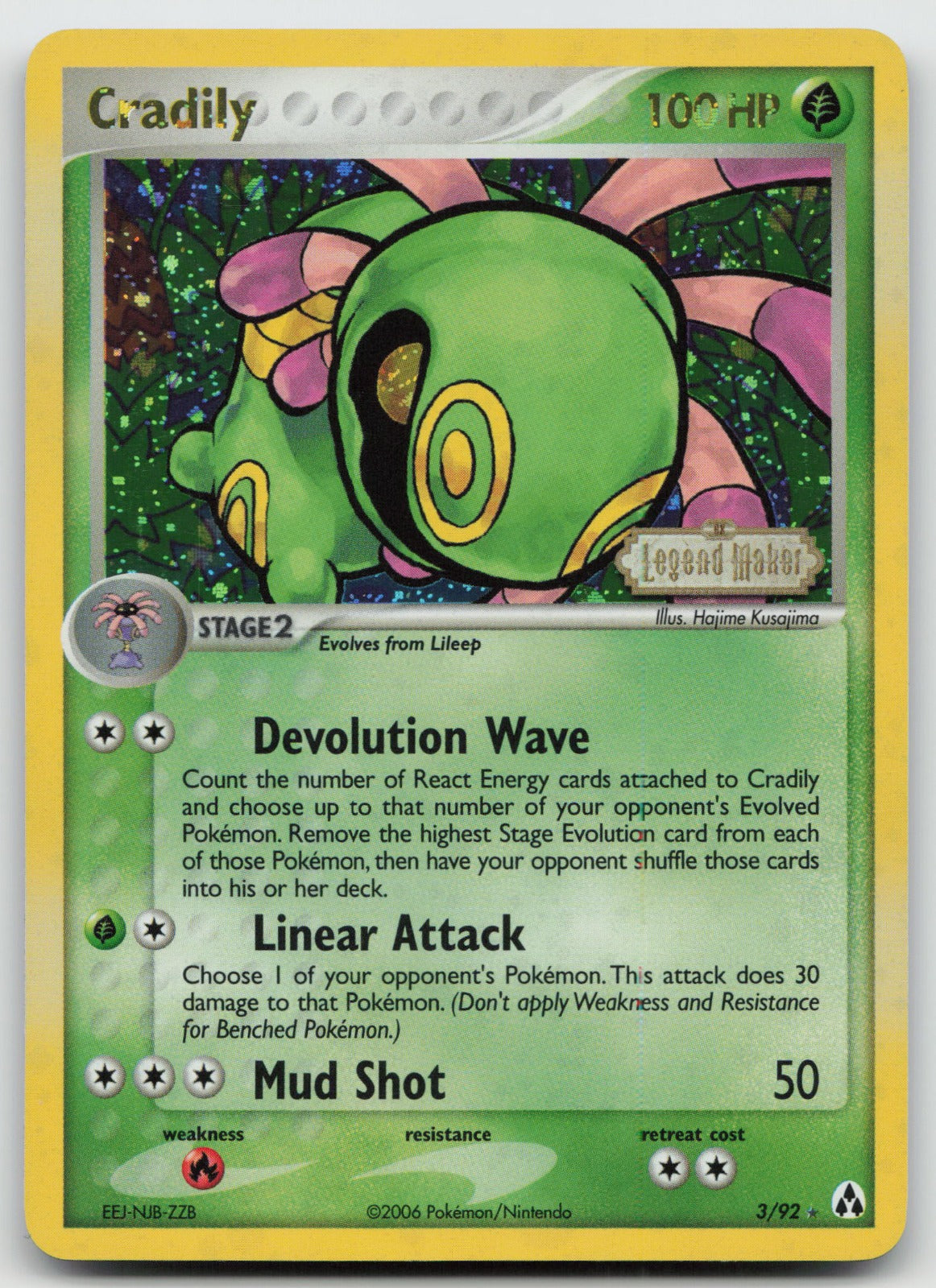 Cradily Rare Reverse Holo Legend Maker 3/92 LP