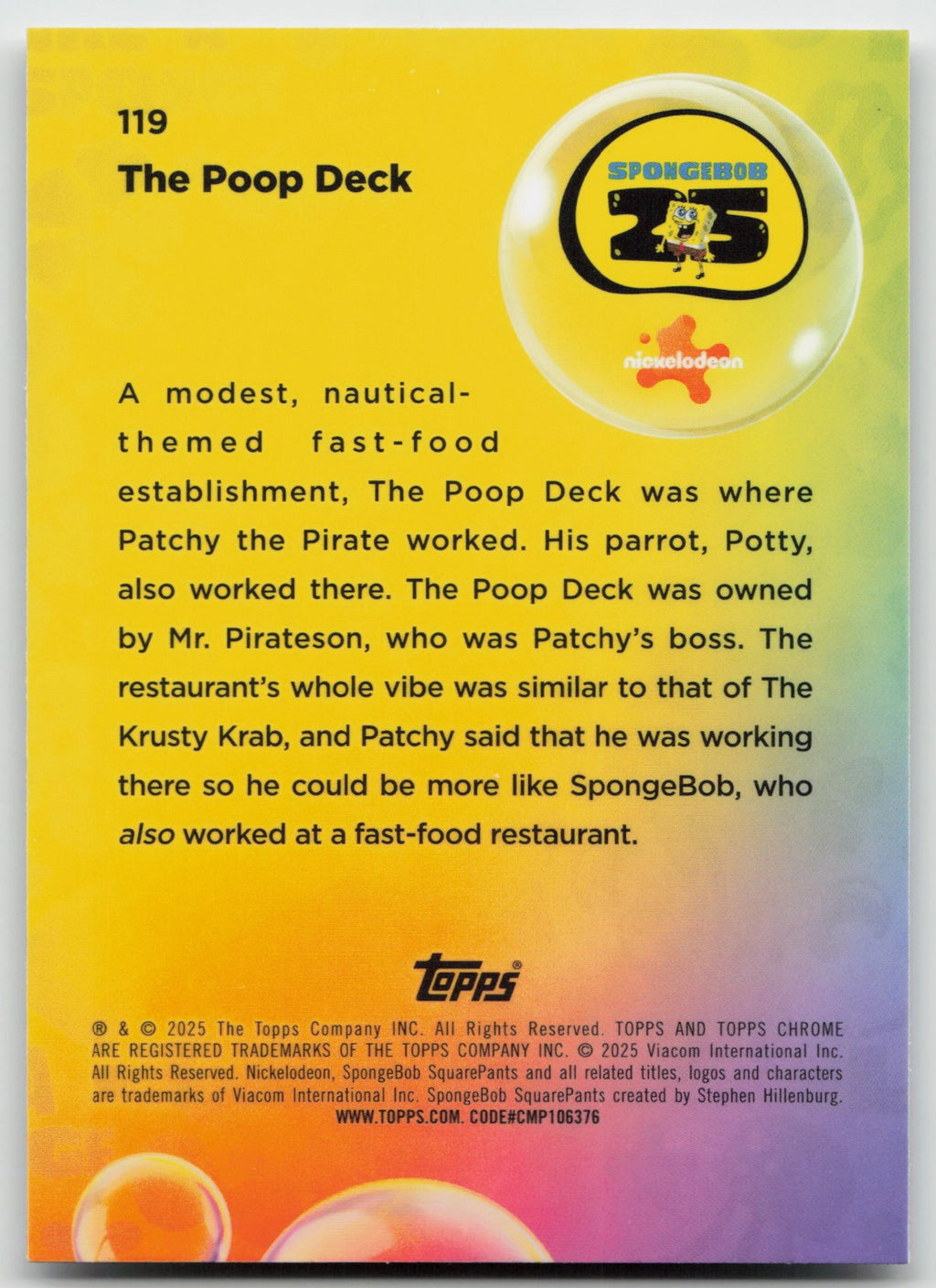 The Poop Deck Base Topps Chrome SpongeBob SquarePants 25th Anniversary 119 NM