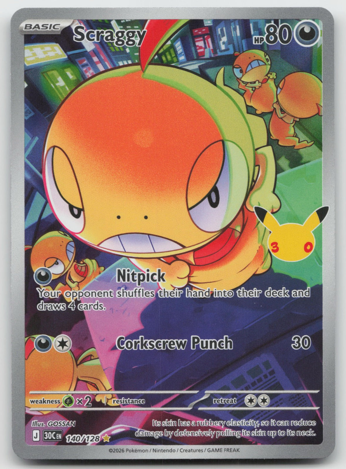 Scraggy Holo Illustration Rare ME: 30th Celebration 140/128 NM