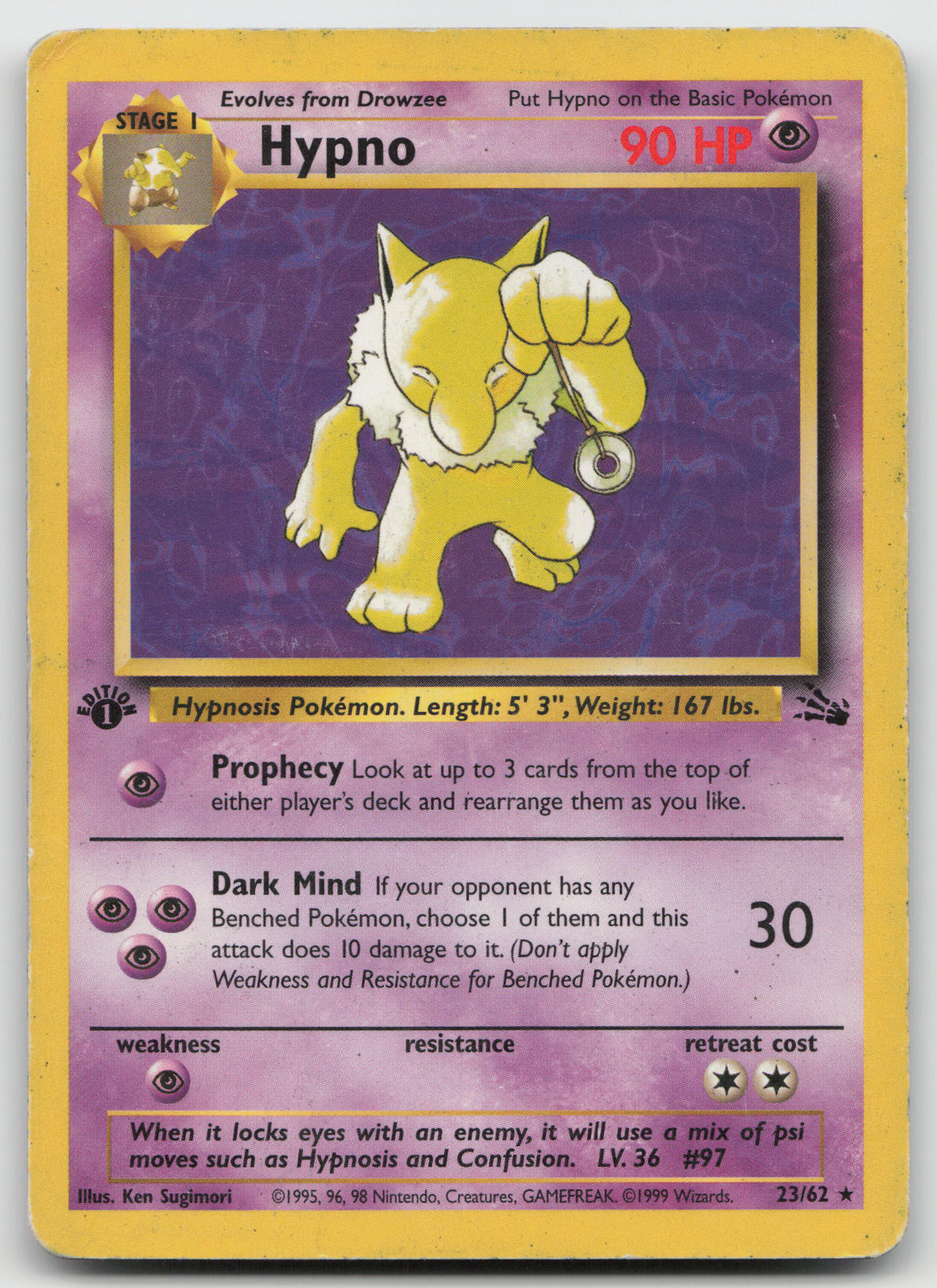Hypno Rare 1st Edition Fossil 23/62 DMG