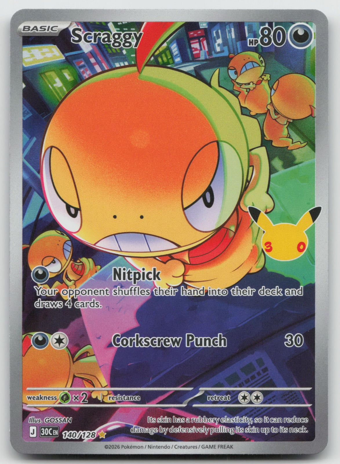 Scraggy Holo Illustration Rare ME: 30th Celebration 140/128 NM