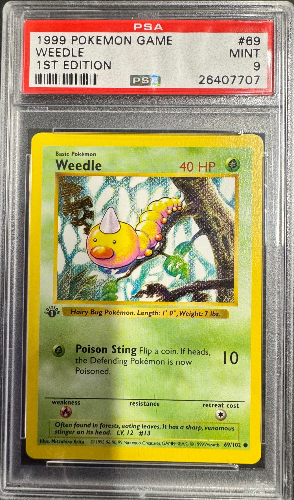 Weedle 1st Edition Common Base Set (Shadowless) 69/102 PSA 9