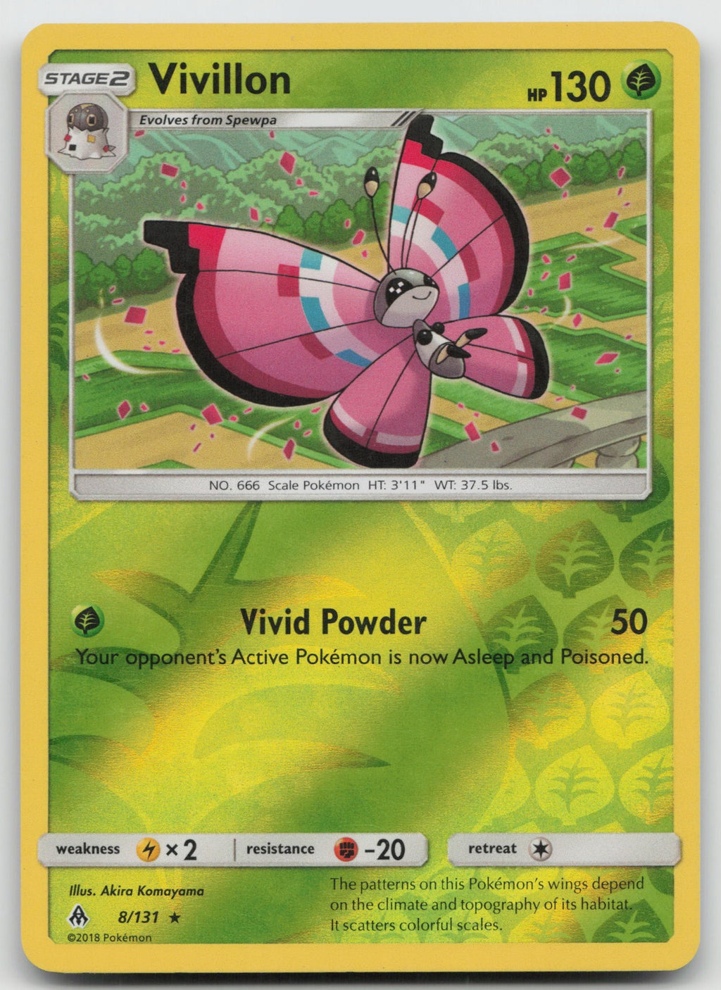 Vivillon Reverse Holo Rare SM - Forbidden Light 8/131 NM