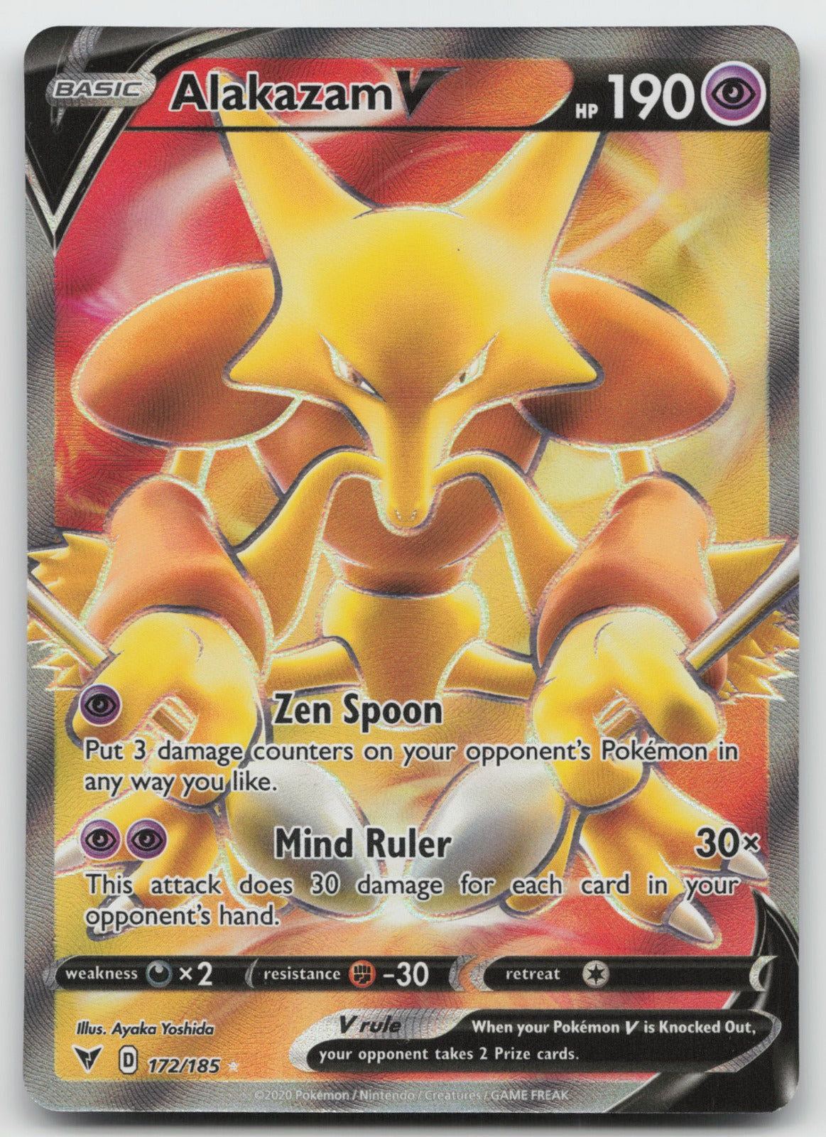 Alakazam V (Full Art) Holo Ultra Rare SWSH04: Vivid Voltage 172/185 NM