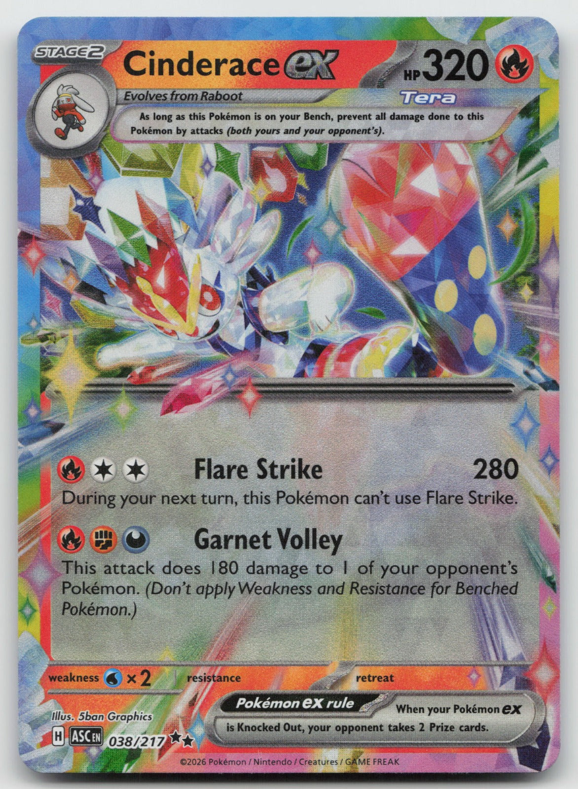 Cinderace ex Double Rare Holo ME: Ascended Heroes 038/217 NM