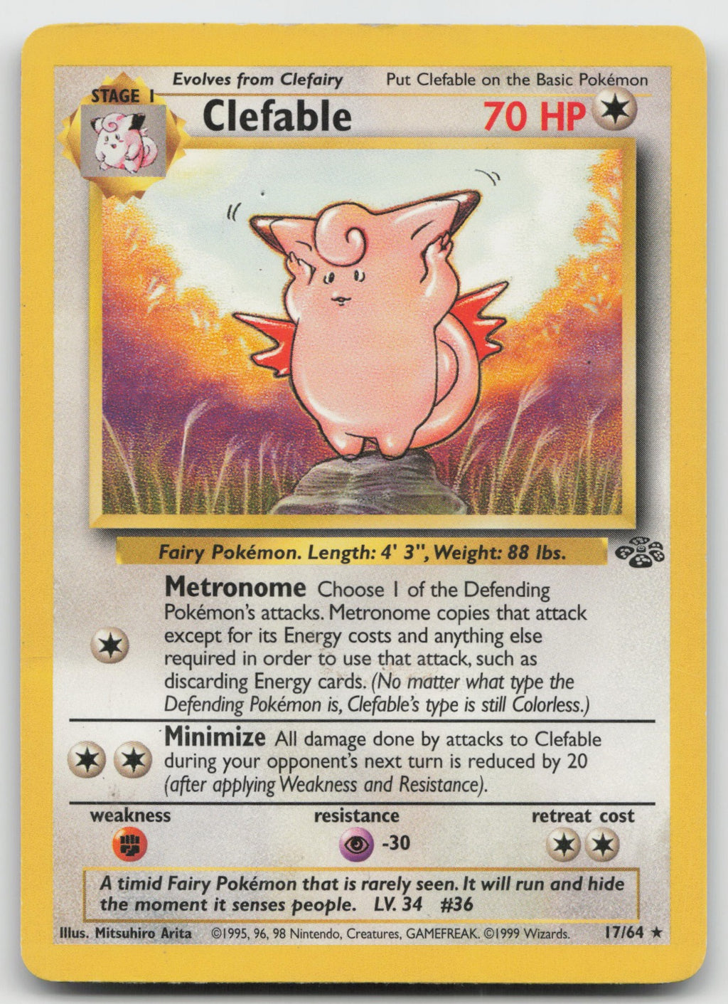 Clefable Unlimited Rare Jungle 17/64 DMG