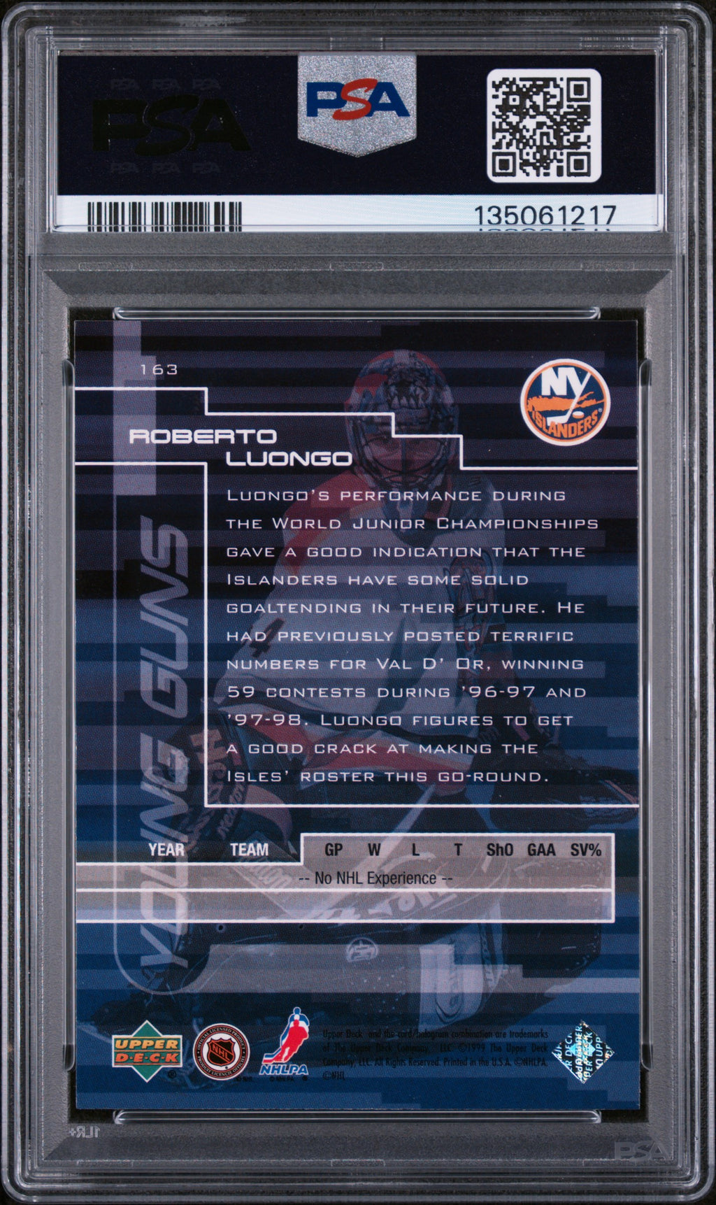 Roberto Luongo Upper Deck 163 Young Guns Rookie Card PSA 7