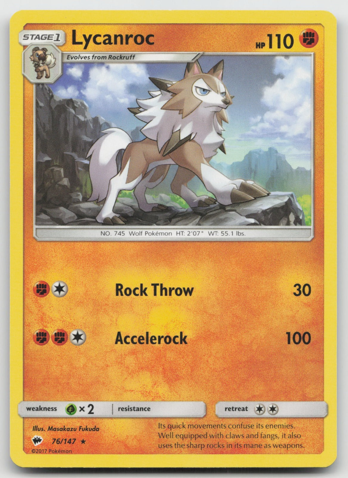 Lycanroc Rare SM - Burning Shadows 76/147 NM
