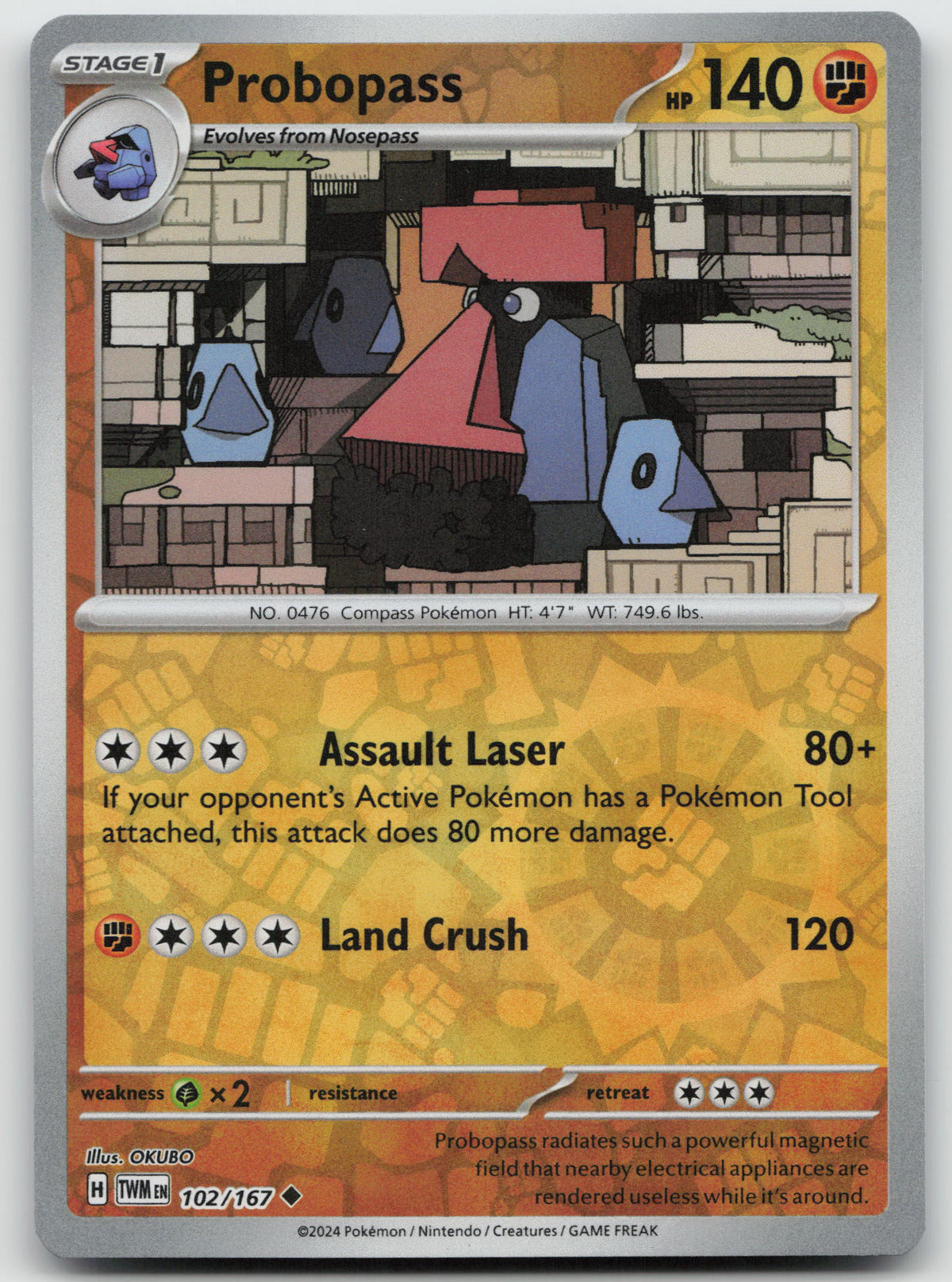 Probopass Uncommon Reverse Holo SV06: Twilight Masquerade 102/167 NM