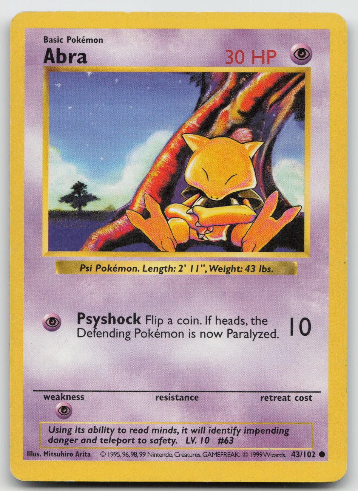 Abra Common Normal Base Set (Shadowless) 43/102 HP