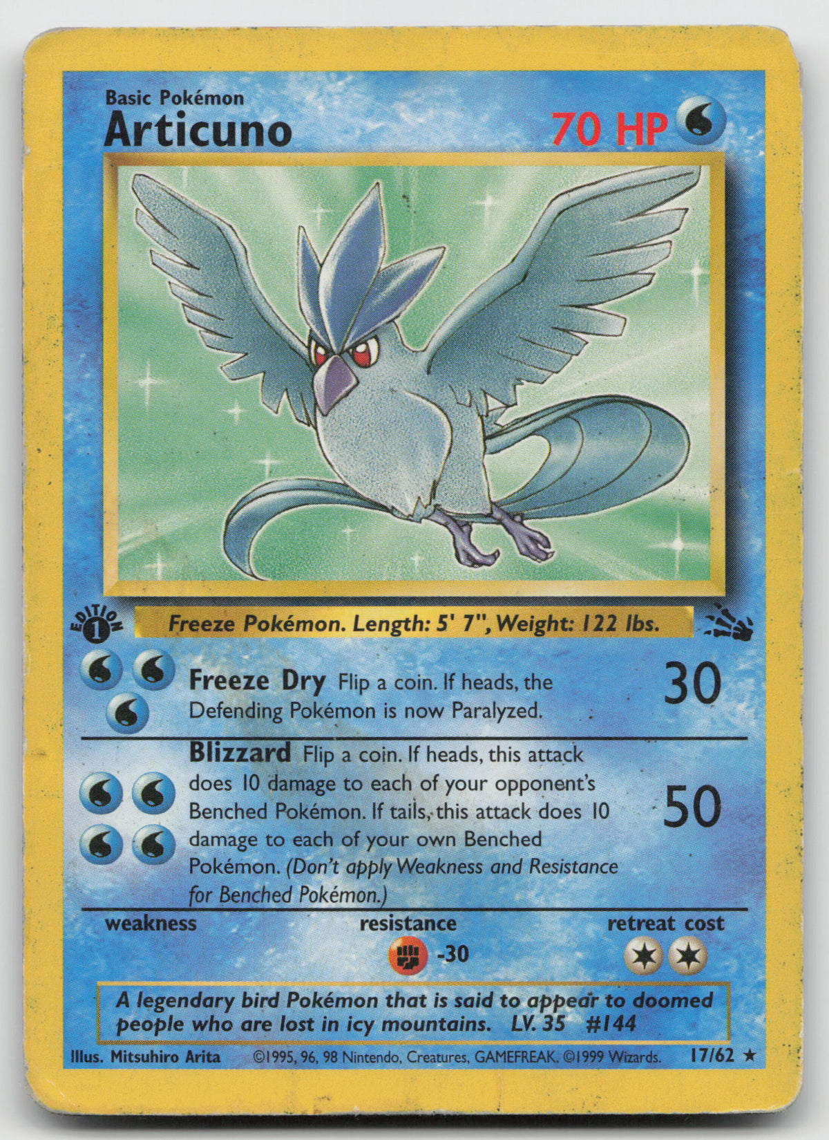 Articuno Rare 1st Edition Fossil 17/62 DMG