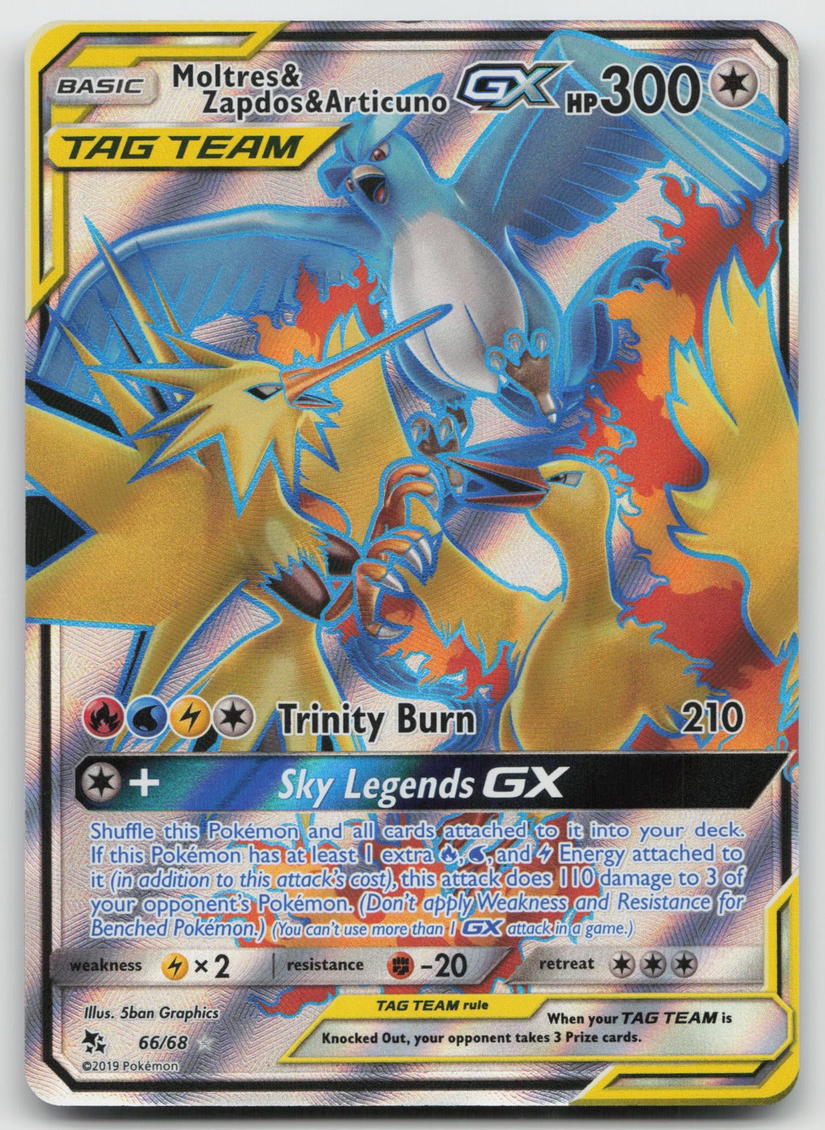 Moltres & Zapdos & Articuno GX (Full Art) Ultra Rare Holo Hidden Fates 66/68 NM