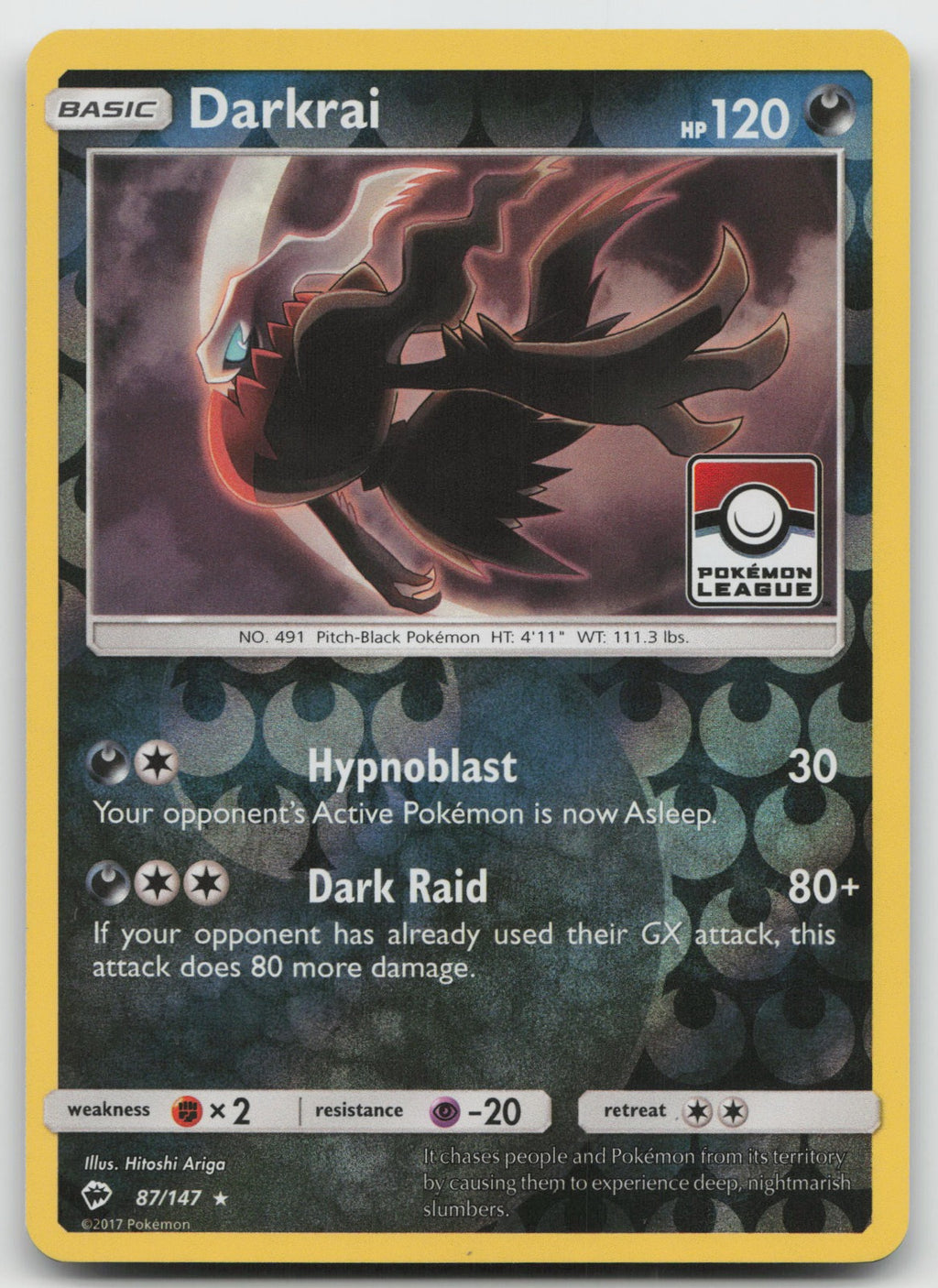 Darkrai - (Pokemon League) Promo Reverse Holo Burning Shadows 87/147 NM