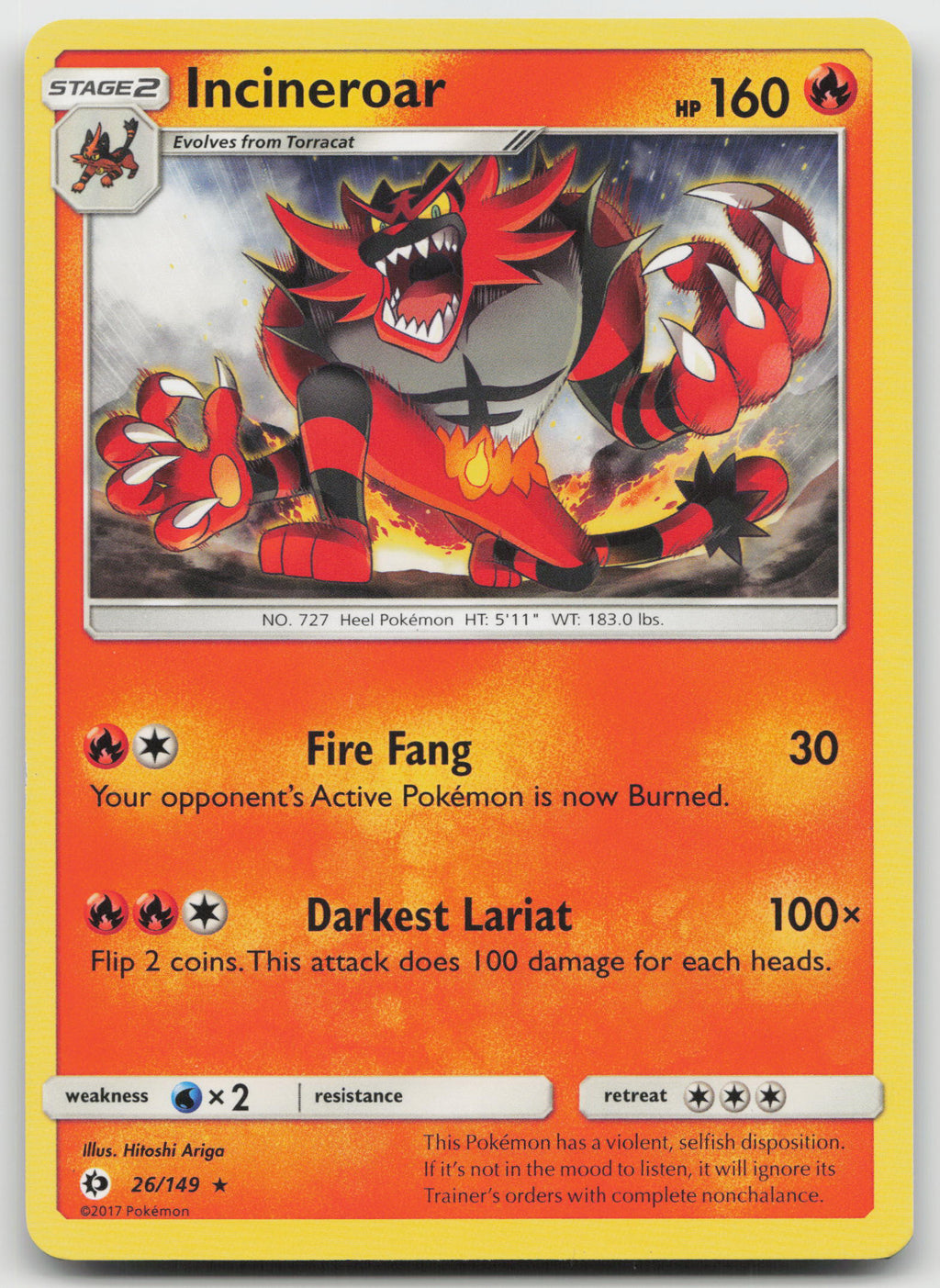 Incineroar Rare Normal SM Base Set 26/149 VLP