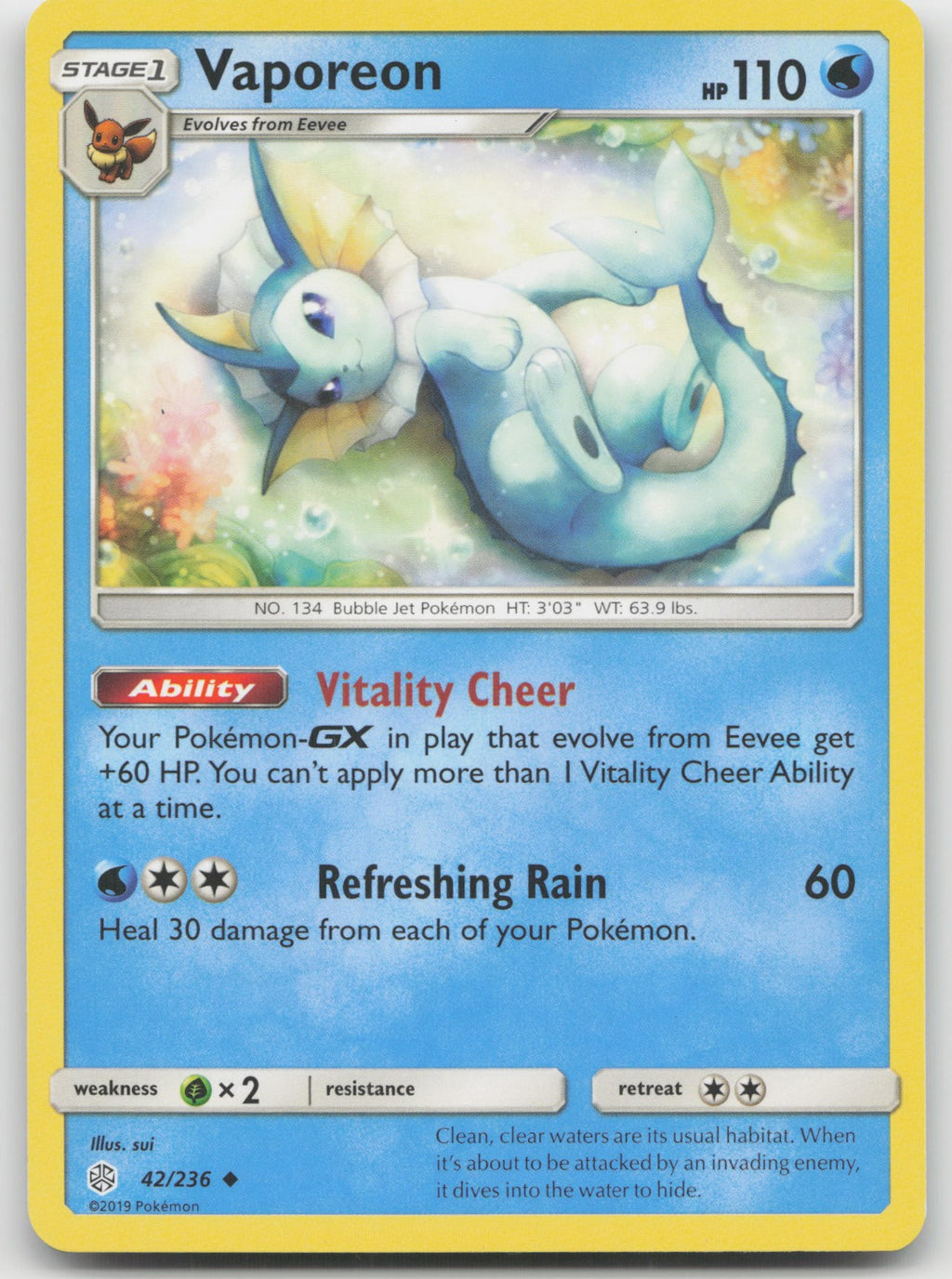 Vaporeon Uncommon SM - Cosmic Eclipse 42/236 NM/VLP