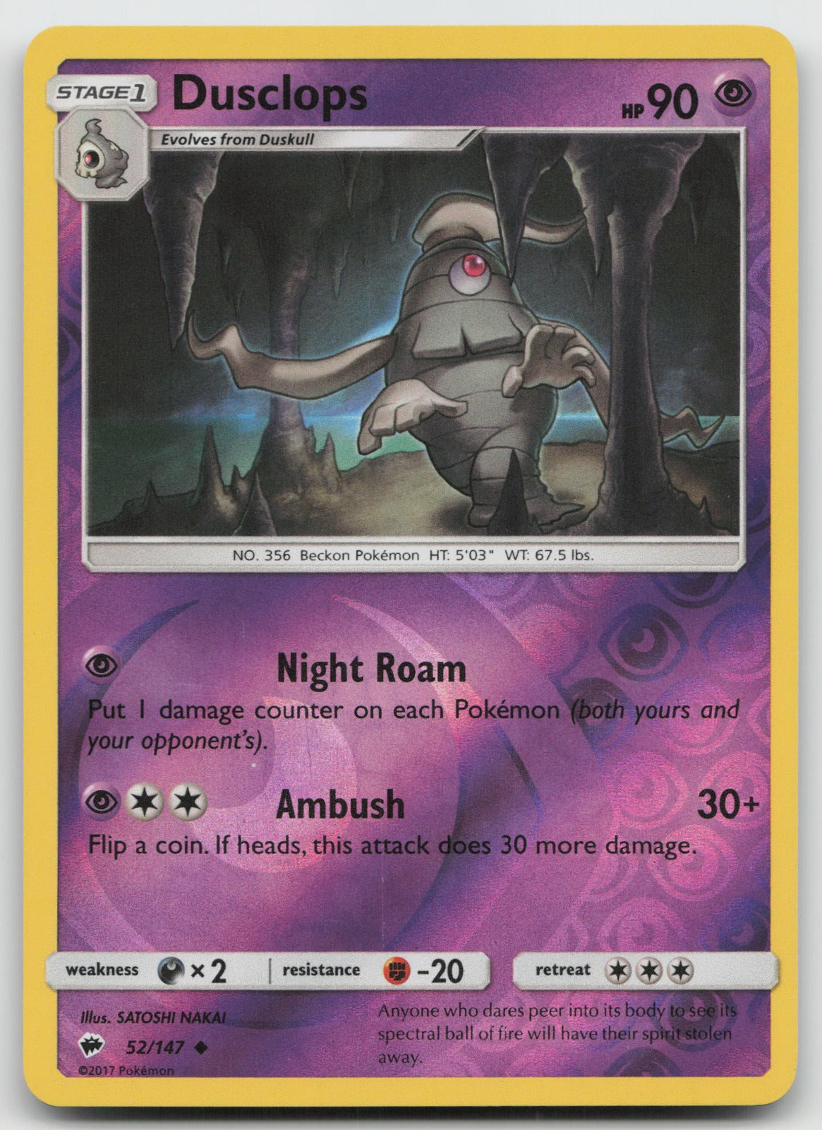 Dusclops Reverse Holo Uncommon SM - Burning Shadows 52/147 NM