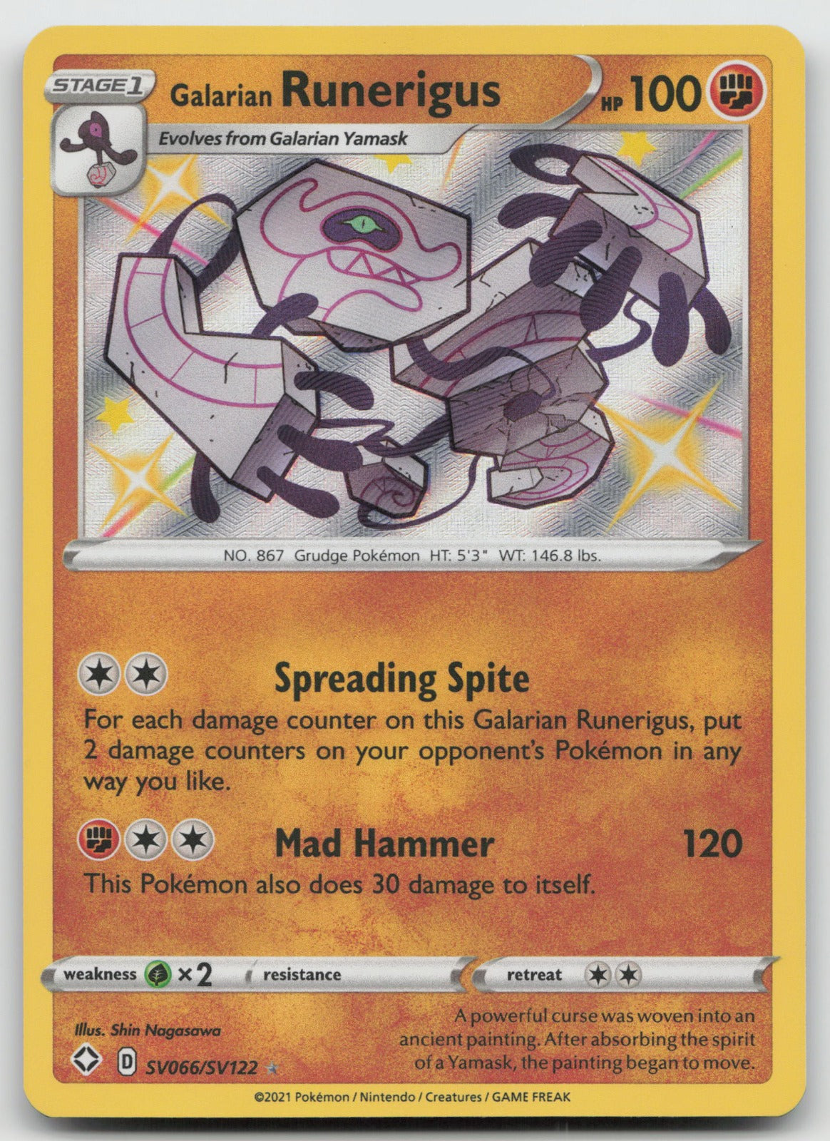 Galarian Runerigus Shiny Holo Rare Shining Fates: Shiny Vault SV066/SV122 NM