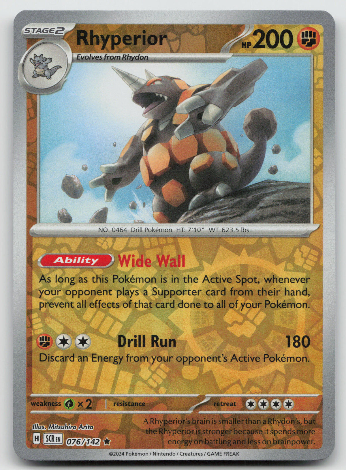 Rhyperior Rare Reverse Holo SV07: Stellar Crown 076/142 NM
