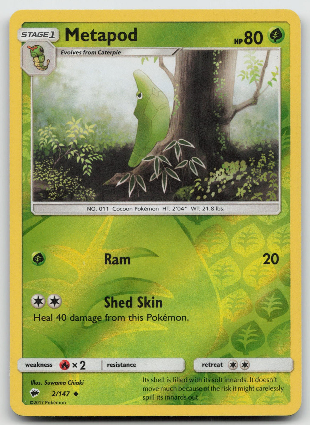 Metapod Reverse Holo Uncommon SM - Burning Shadows 2/147 NM
