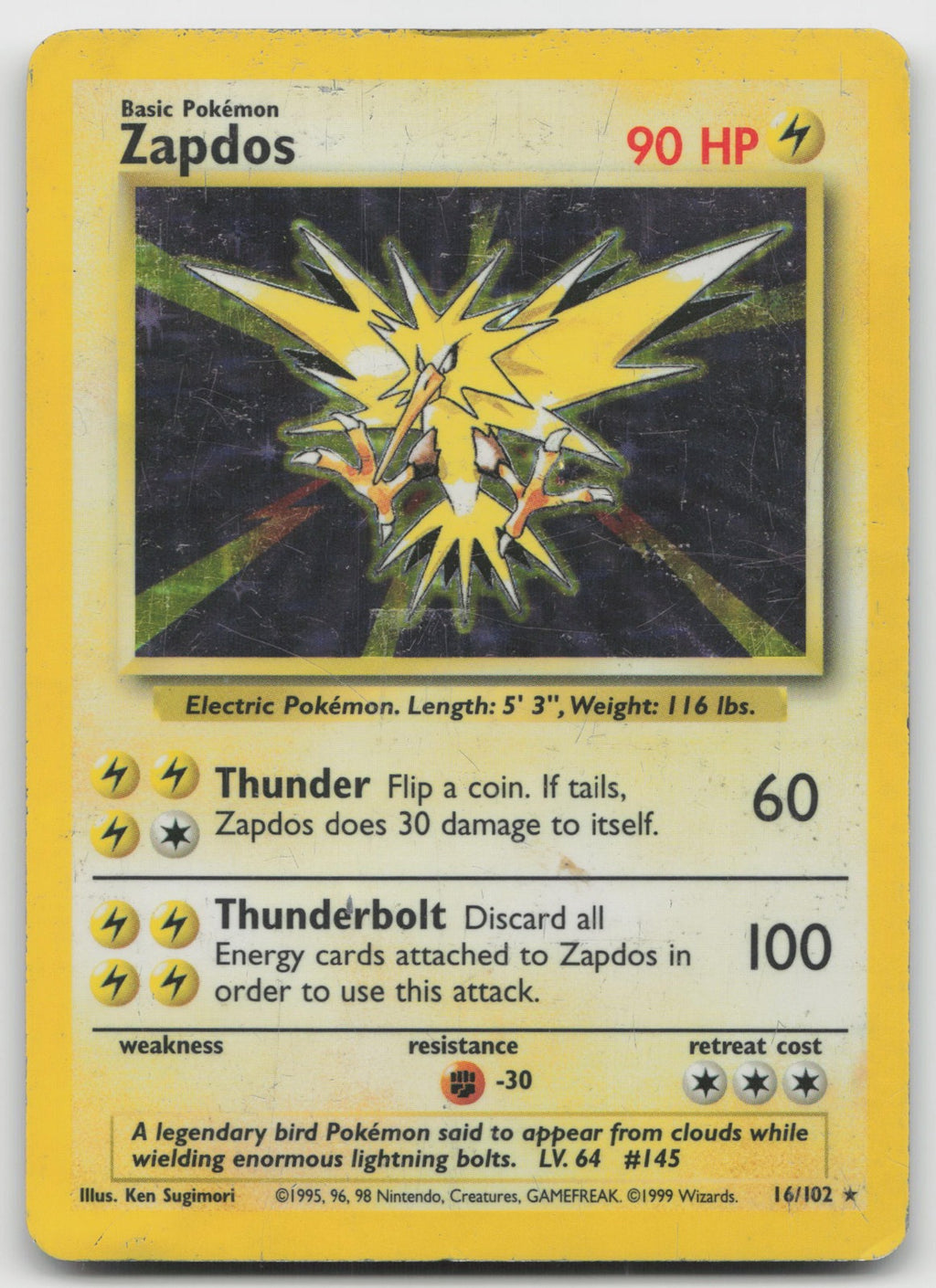 Zapdos Holo Rare Base Set 16/102 HP
