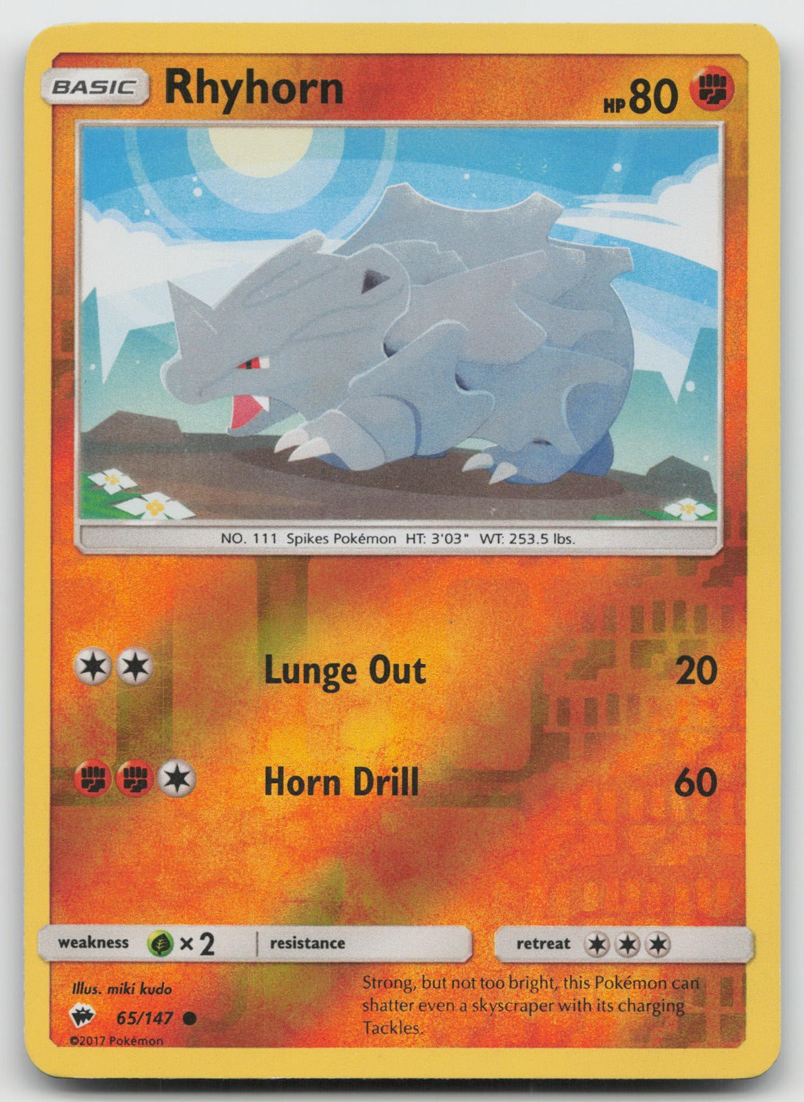Rhyhorn Reverse Holo Common SM - Burning Shadows 65/147 LP