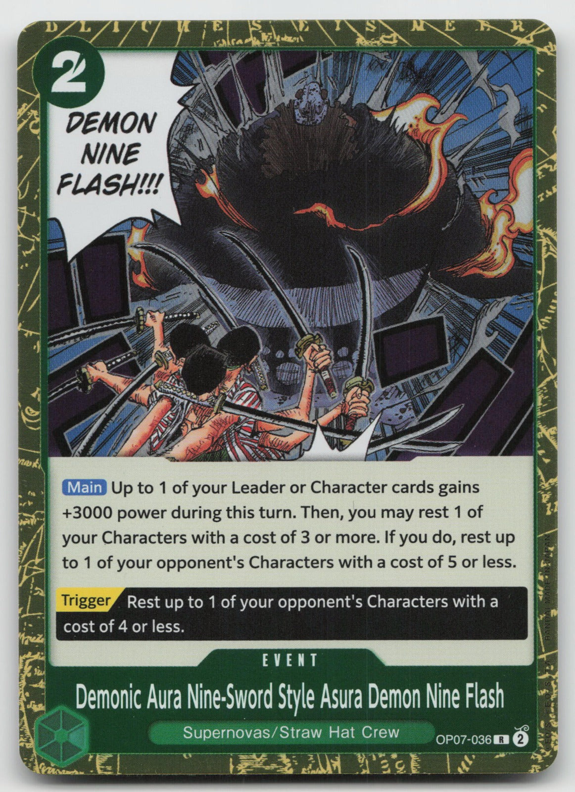Demonic Aura Nine-Sword Style Asura Demon Nine Flash R Foil OP07-036 NM