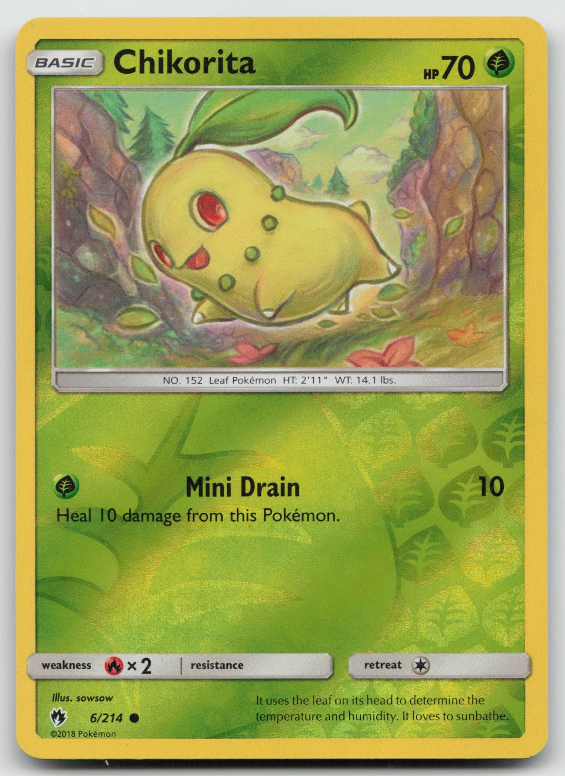 Chikorita Reverse Holo Common SM - Lost Thunder 6/214 NM