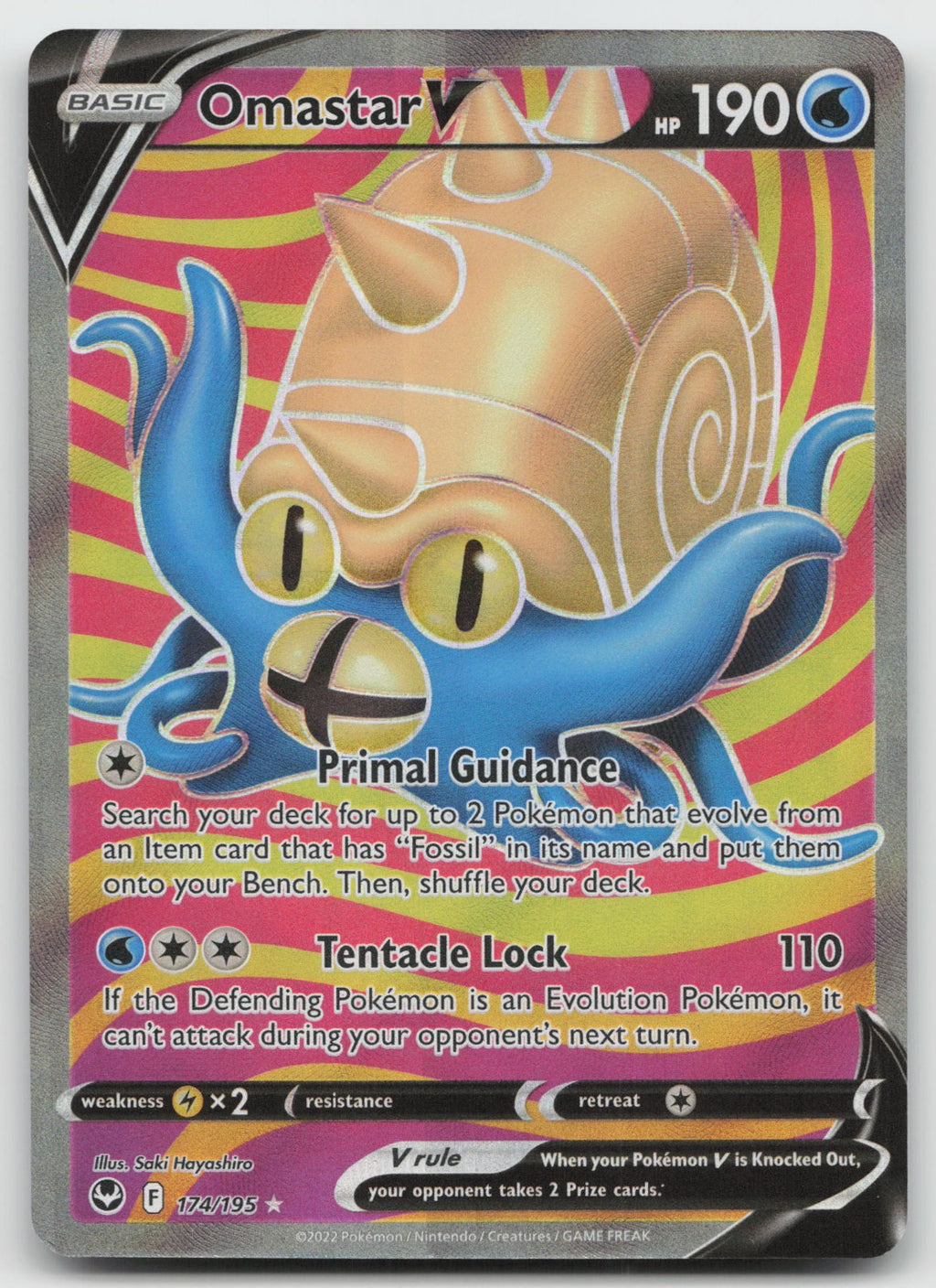 Omastar V (Full Art) Holo Ultra Rare SWSH12: Silver Tempest 174/195 NM