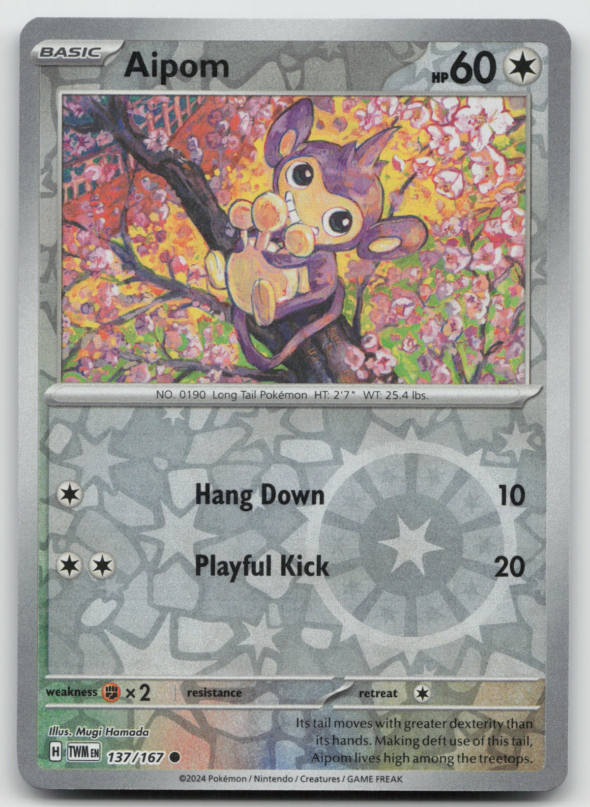 Aipom Common Reverse Holo SV06: Twilight Masquerade 137/167 NM