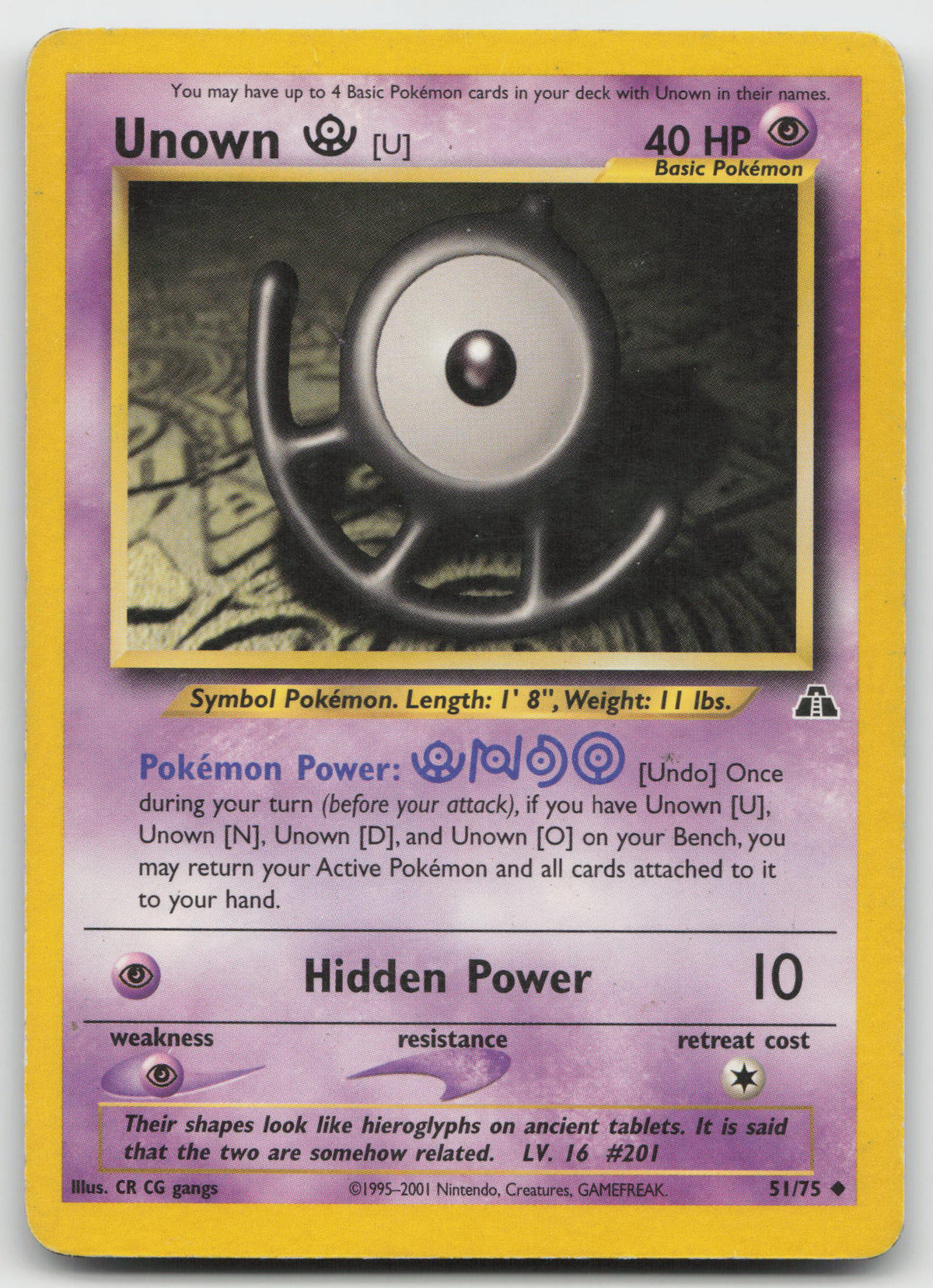 Unown [U] Uncommon Unlimited Neo Discovery 51/75 HP