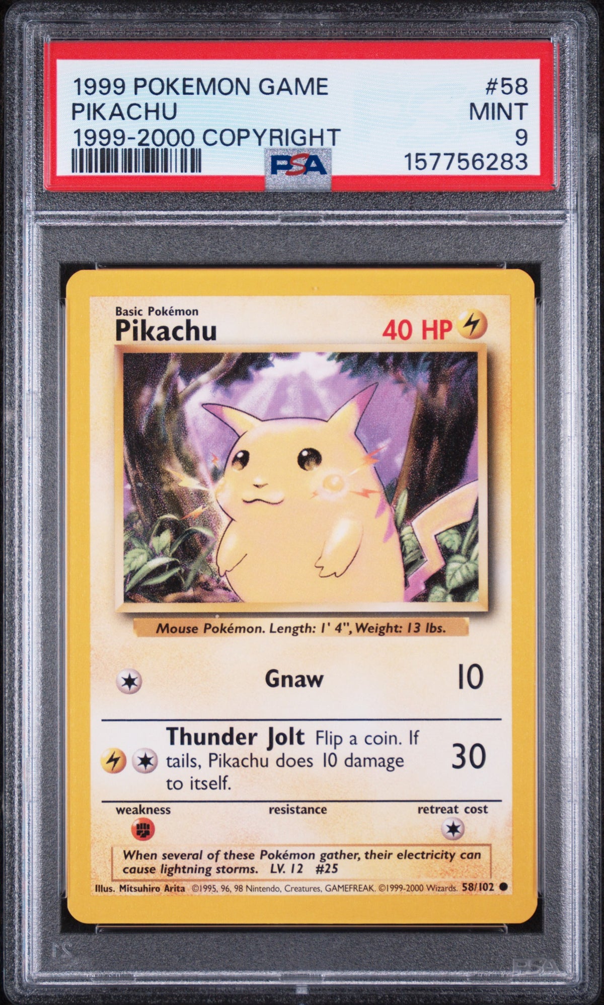 Pikachu 1999-2000 Copyright 4th Print Base Set Pokemon Game 58/102 PSA 9