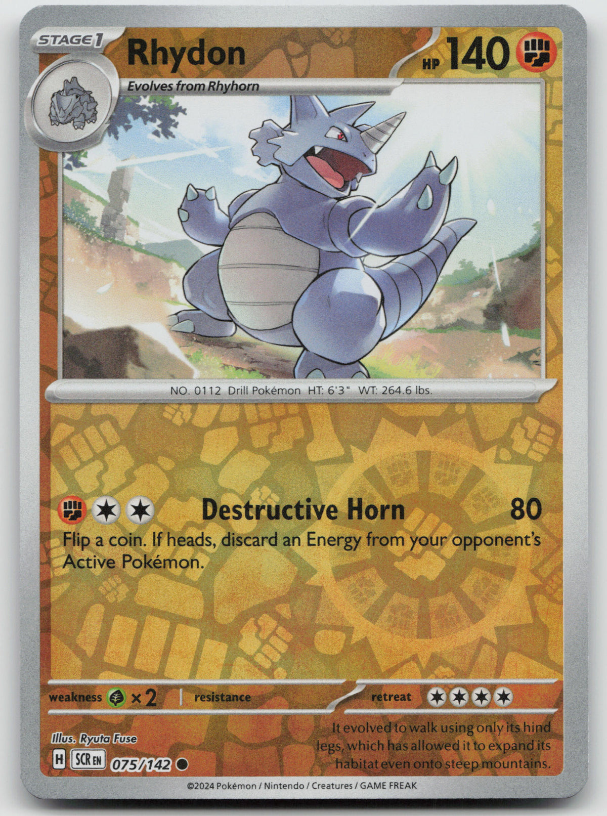 Rhydon Common Reverse Holo SV07: Stellar Crown 075/142 NM