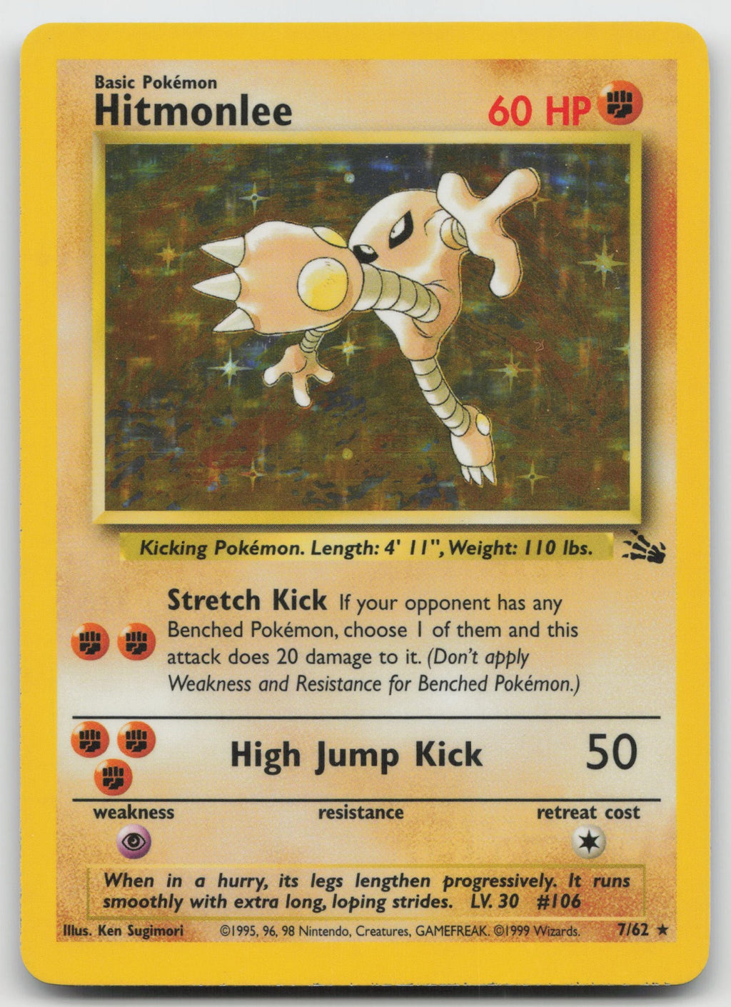 Hitmonlee Unlimited Holo Rare Fossil 7/62 HP
