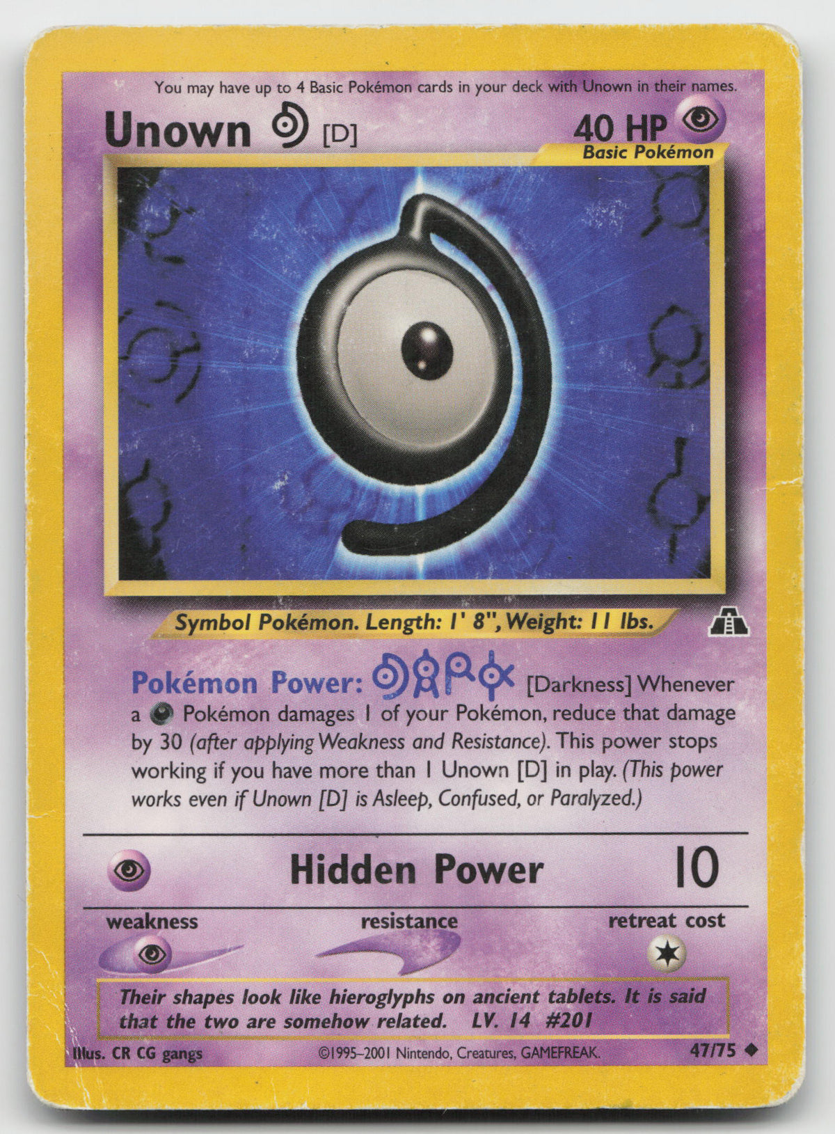 Unown [D] Uncommon Unlimited Neo Discovery 47/75 DMG