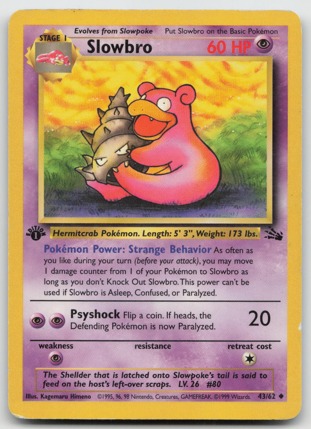 Slowbro Uncommon 1st Edition Fossil 43/62 HP