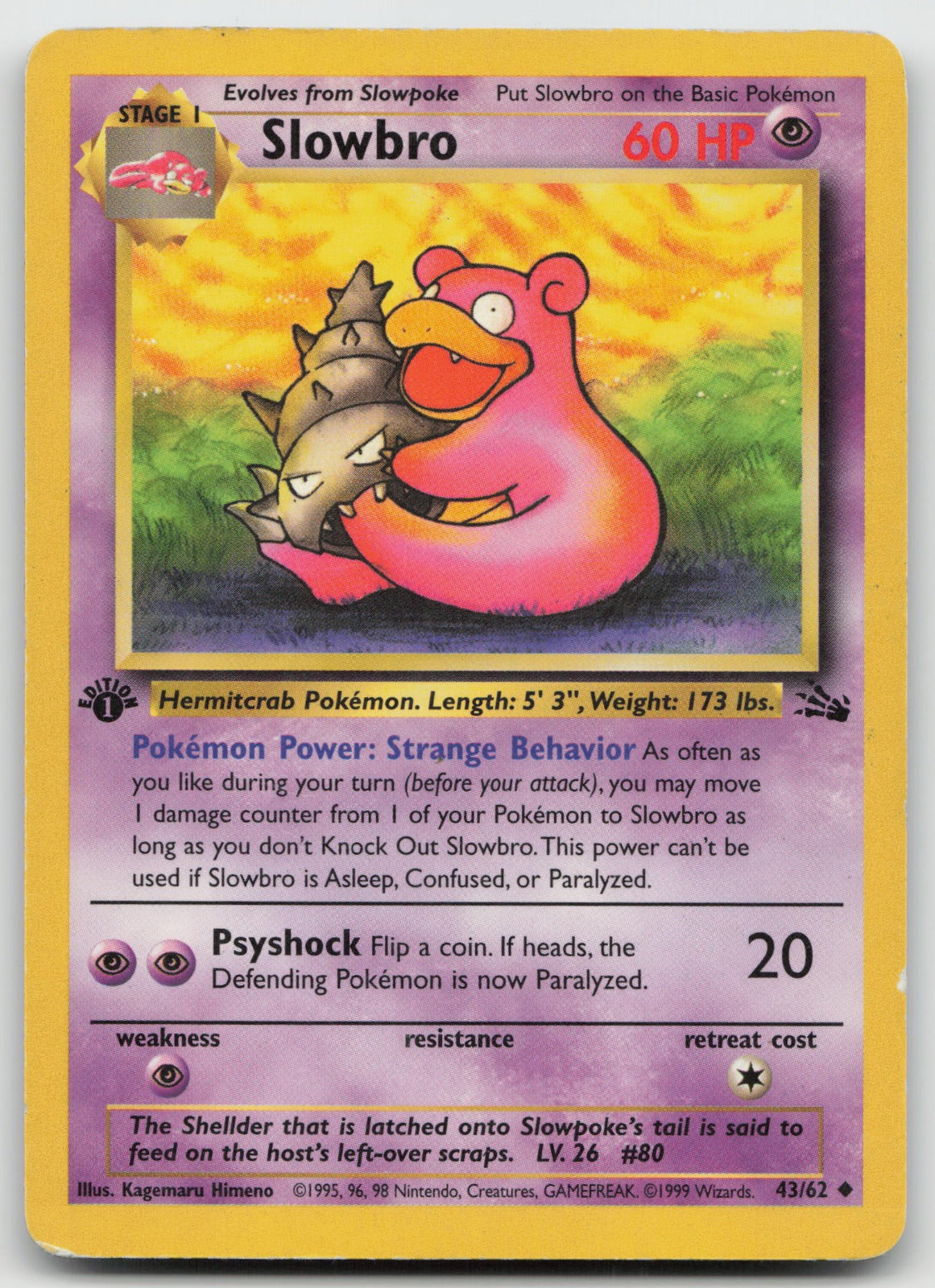 Slowbro Uncommon 1st Edition Fossil 43/62 HP