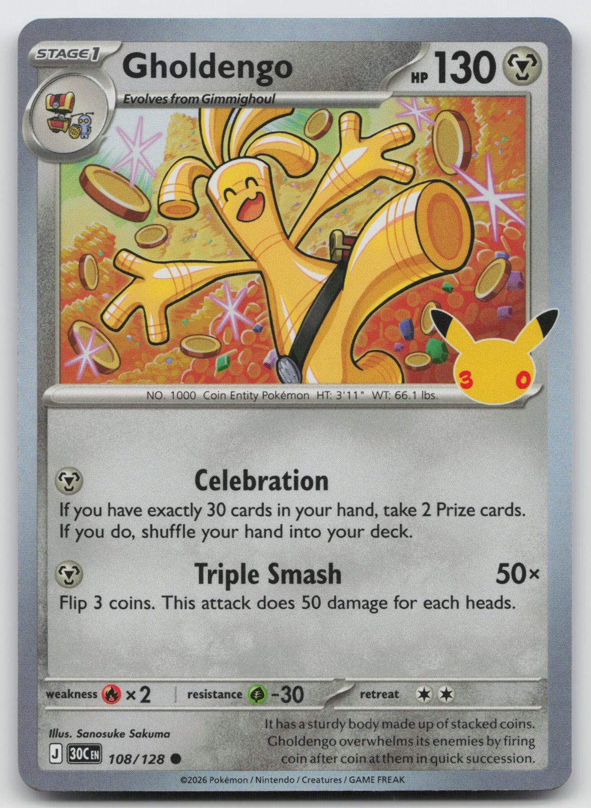 Gholdengo Holo Common ME: 30th Celebration 108/128 NM