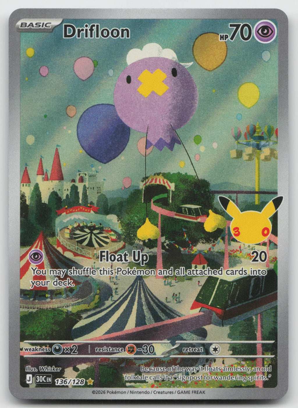 Drifloon Holo Illustration Rare ME: 30th Celebration 136/128 NM