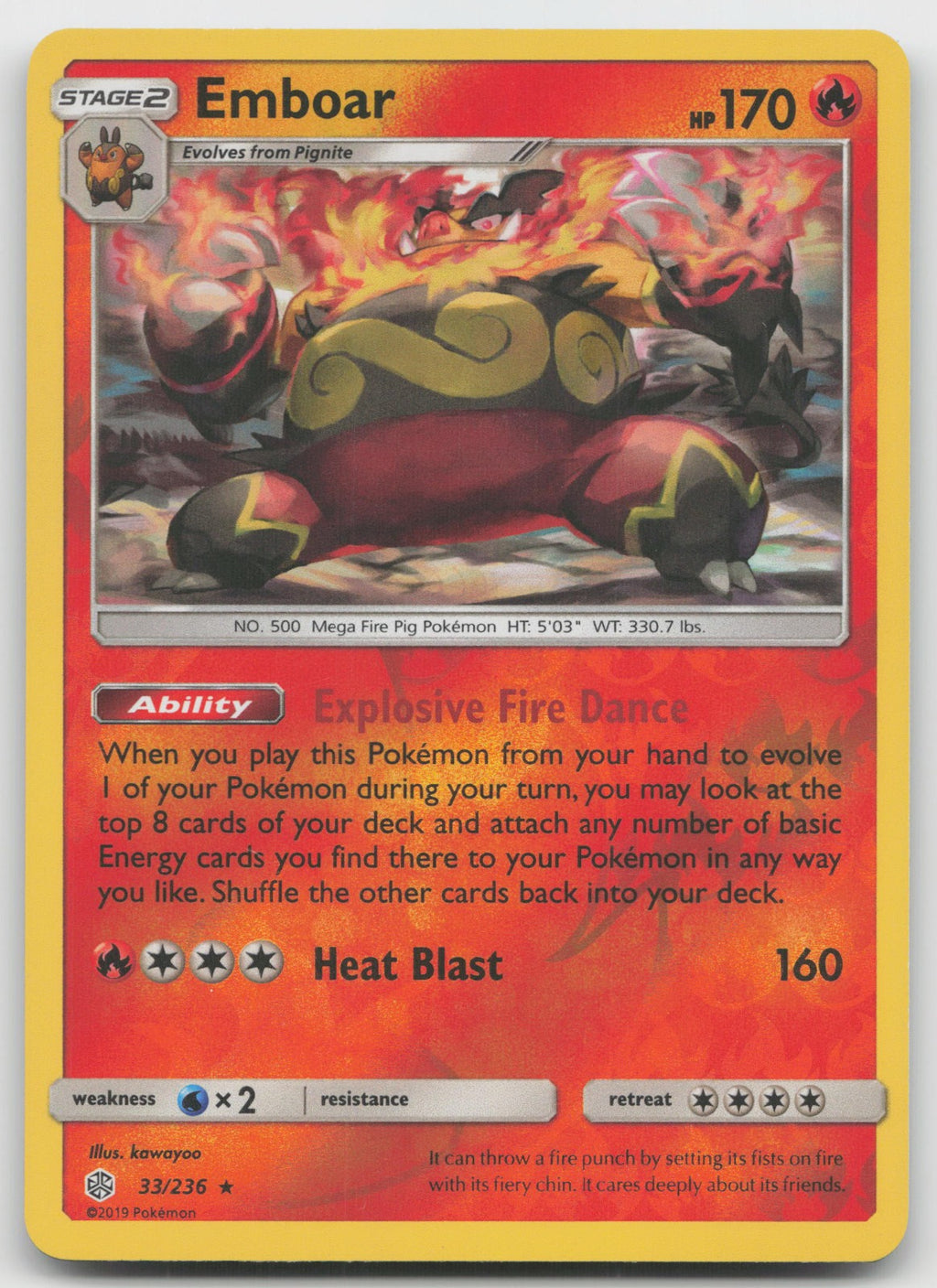 Emboar Reverse Holo Rare SM - Cosmic Eclipse 33/236 NM