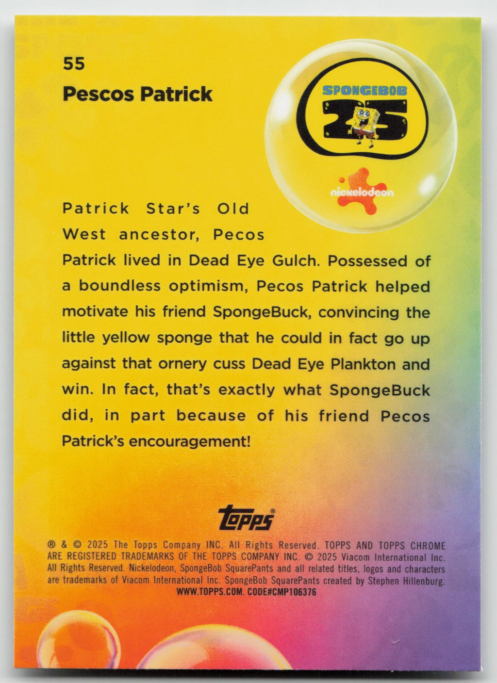 Pecos Patrick Base Topps Chrome SpongeBob SquarePants 25th Anniversary 55 NM