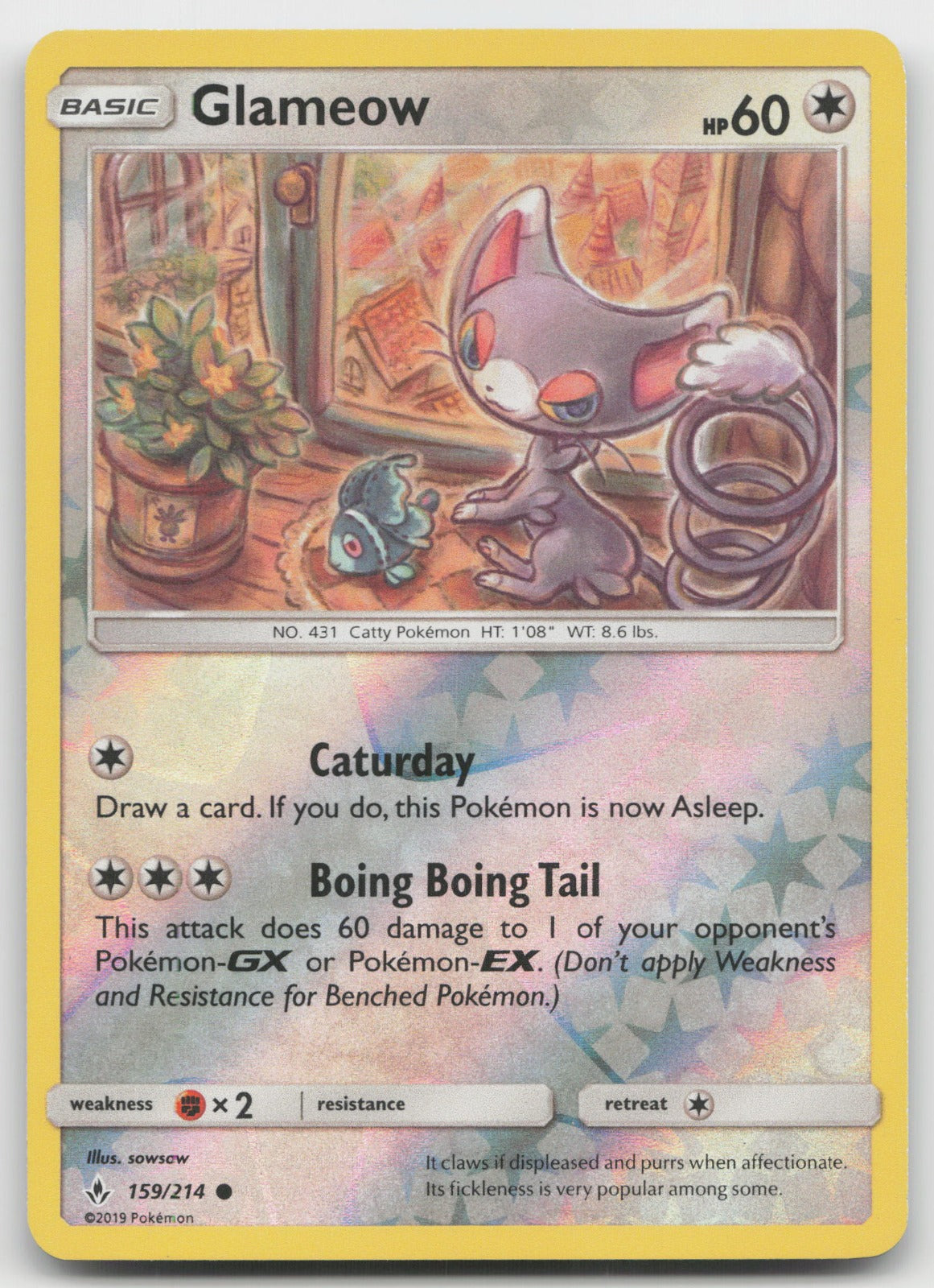 Glameow Reverse Holo Common SM - Unbroken Bonds 159/214 NM