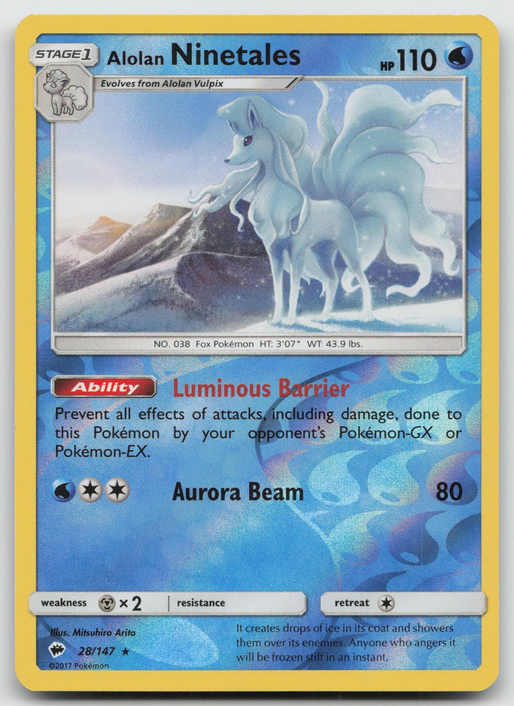Alolan Ninetales Reverse Holo Rare SM - Burning Shadows 28/147 LP