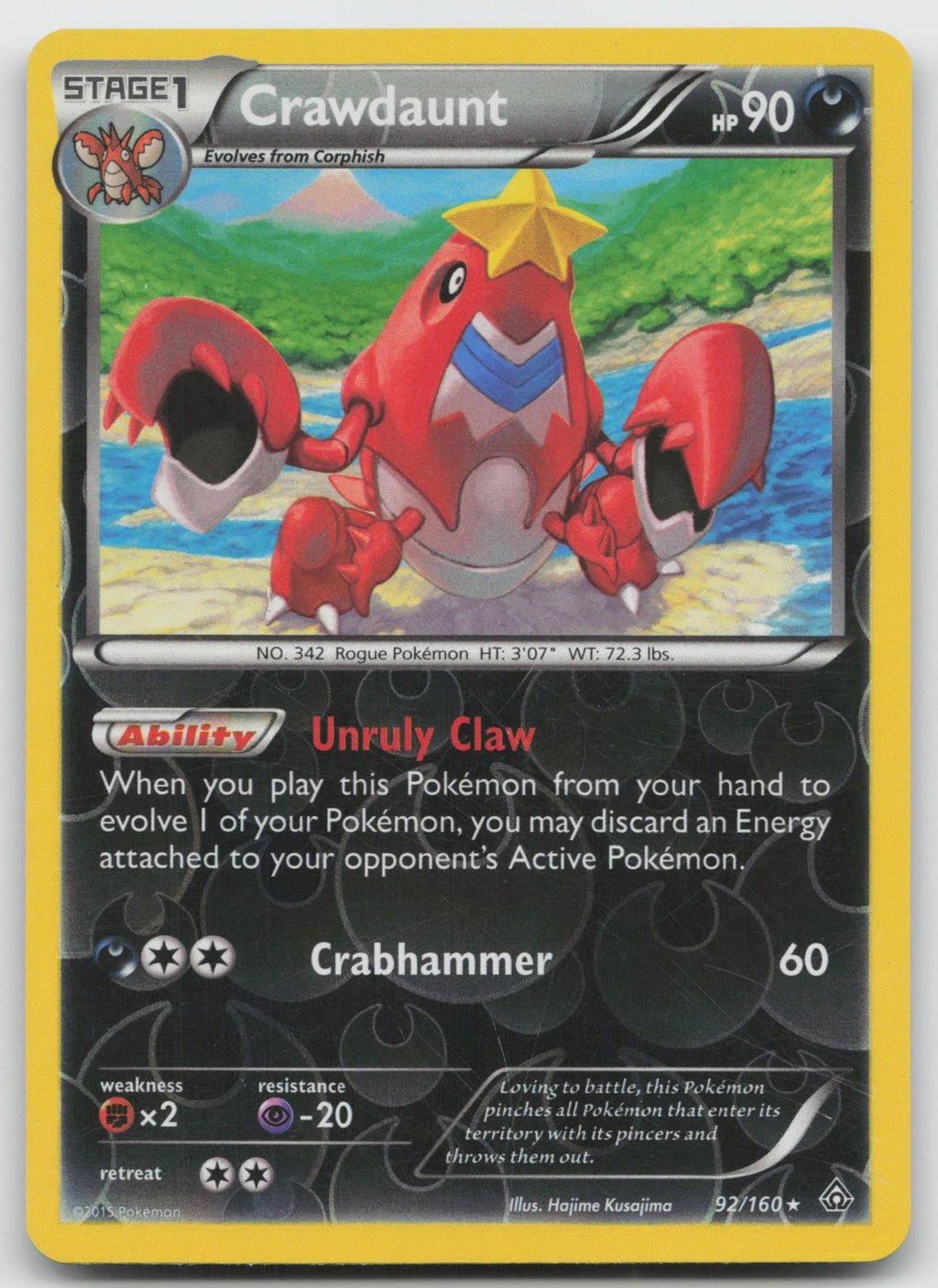 Crawdaunt Reverse Holo Rare XY - Primal Clash 92/160 LP