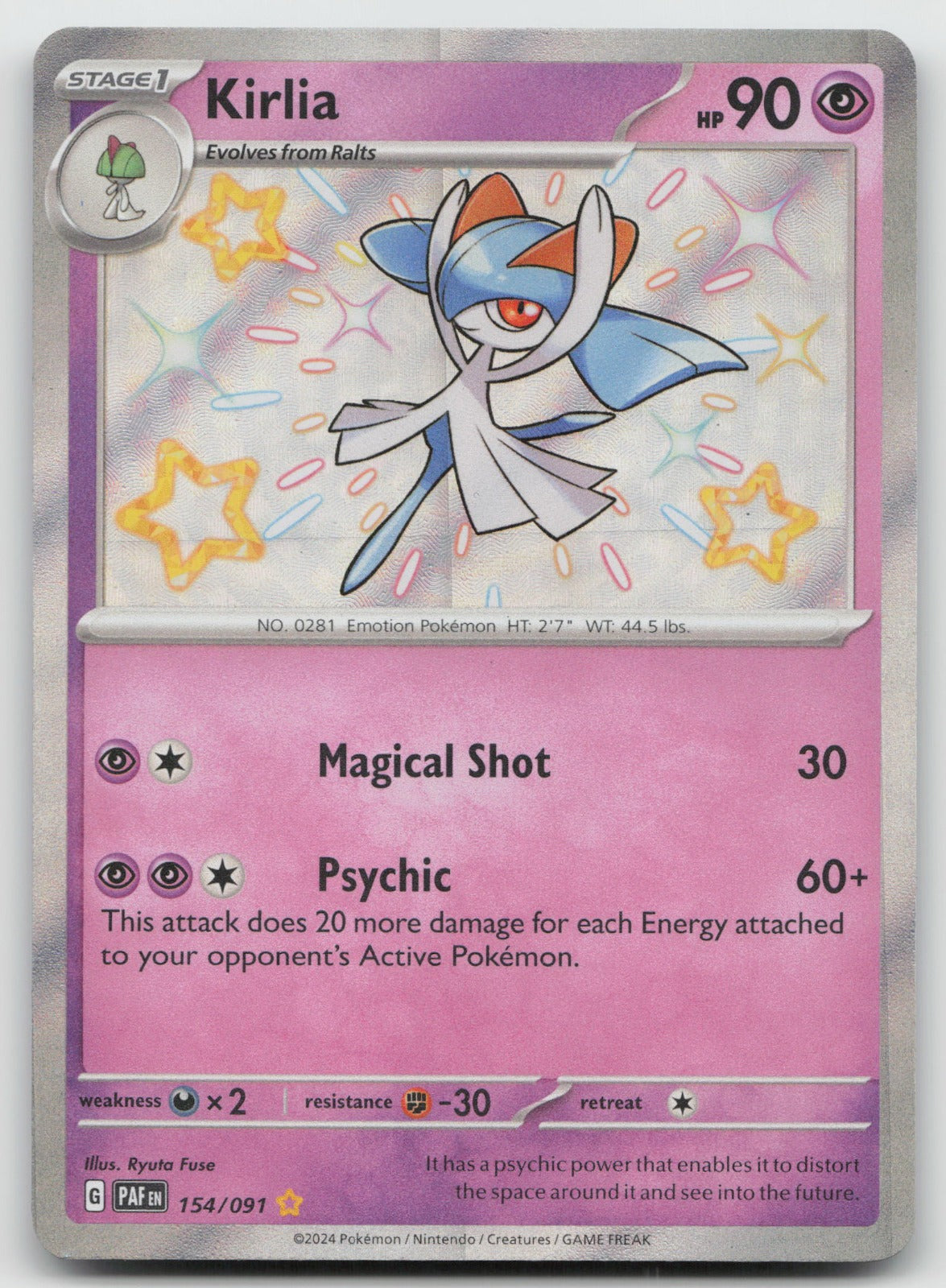 Kirlia Shiny Rare Holo SV: Paldean Fates 154/091 NM