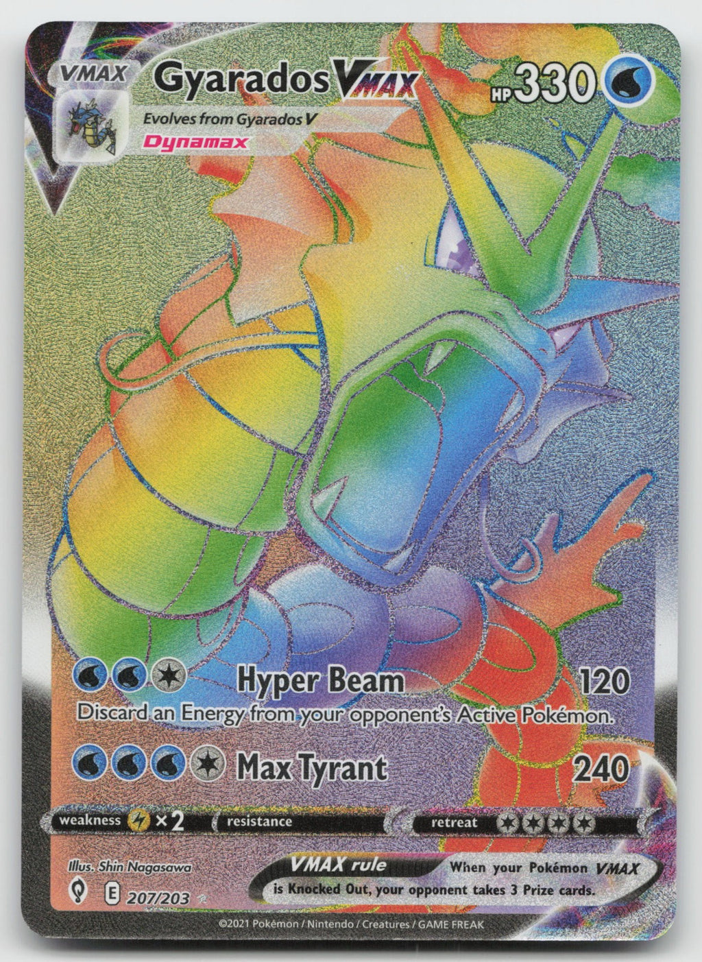 Gyarados VMAX (Secret) Holo Rainbow Rare SWSH07: Evolving Skies 207/203 NM